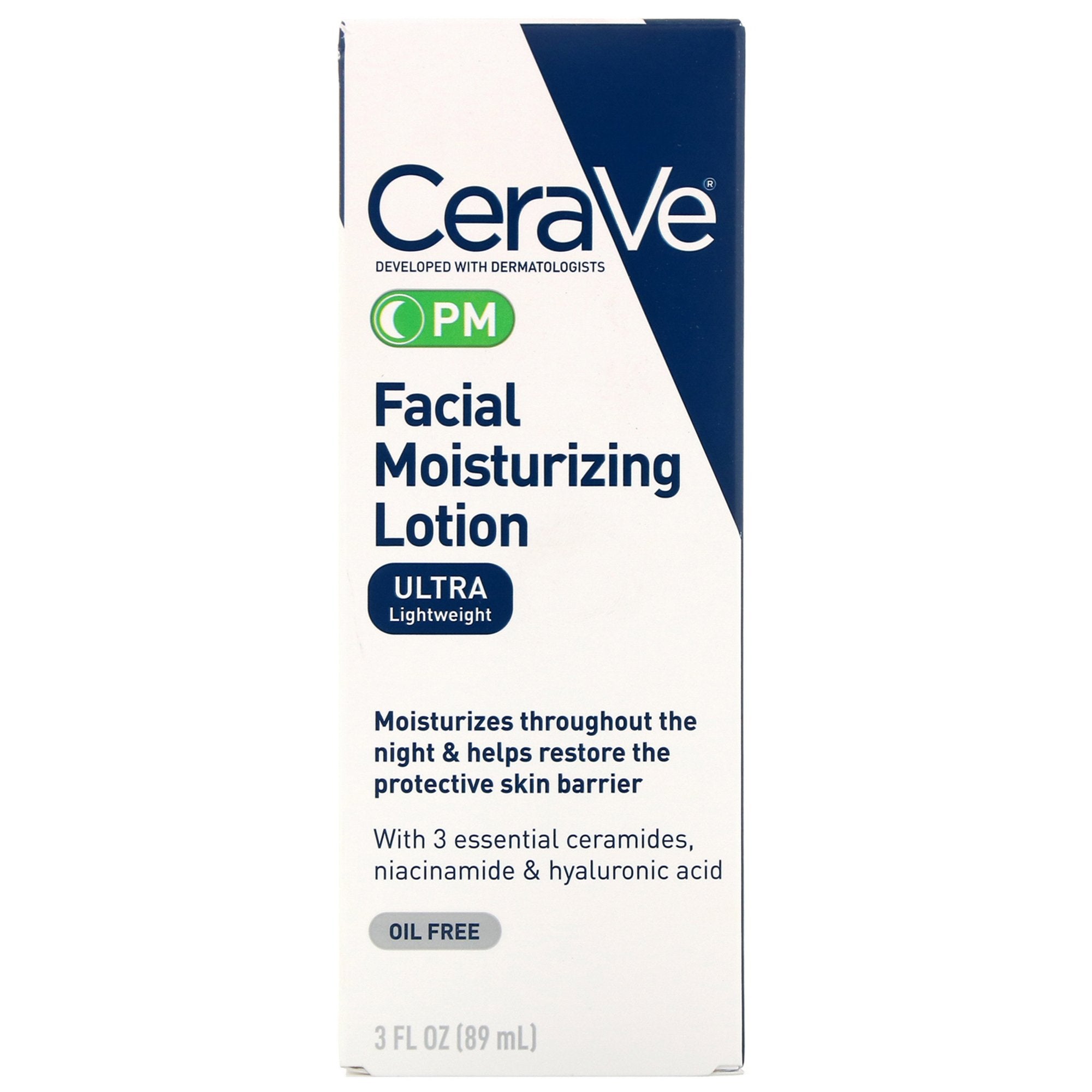 Facial Moisturizer CeraVe PM 3 oz. Pump Bottle Unscented Lotion,Packaging Type- Each