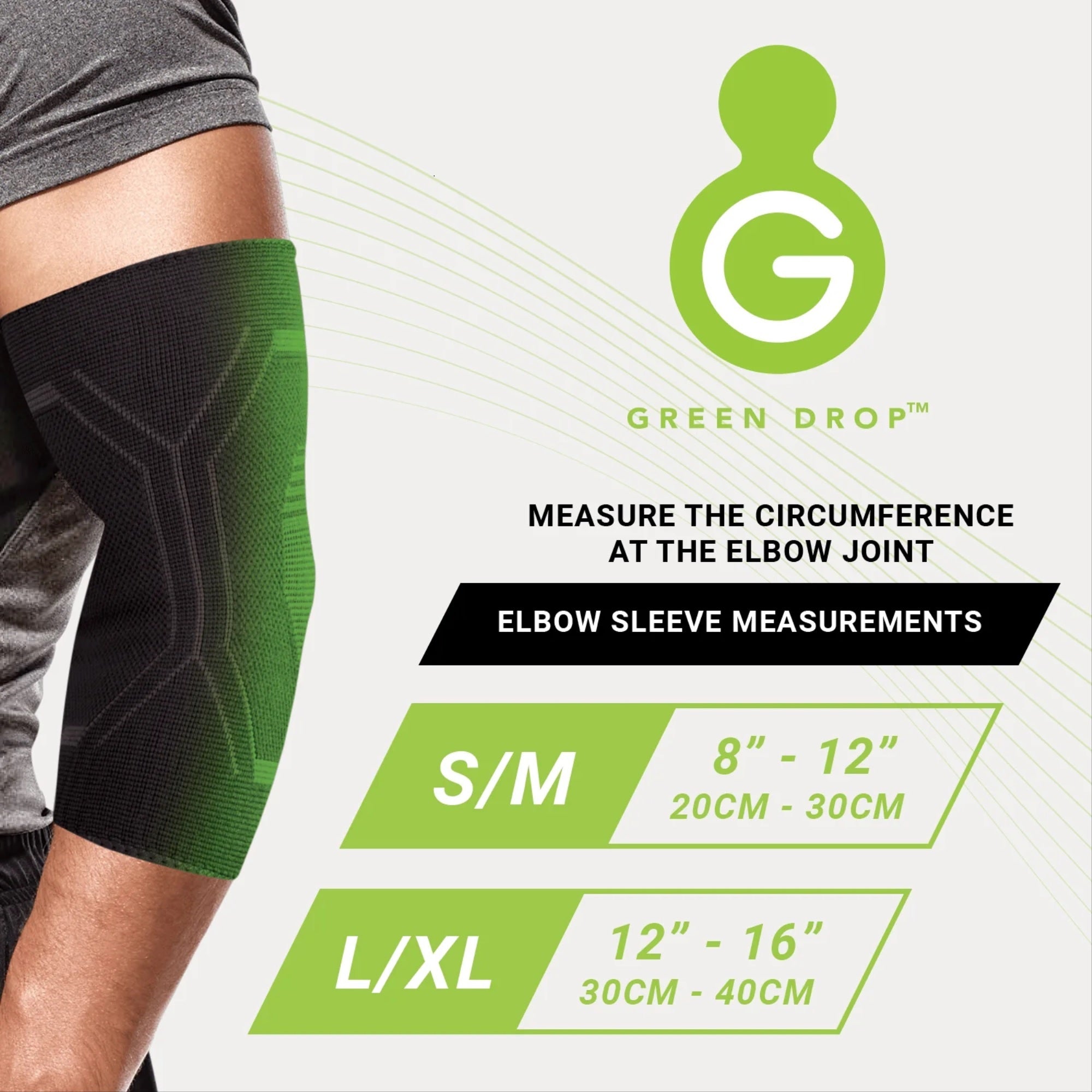 Elbow Support Green Drop Large / X-Large Pull-On Sleeve Left or Right Elbow 12 to 16 Inch Elbow Circumference Black,Packaging Type- Each