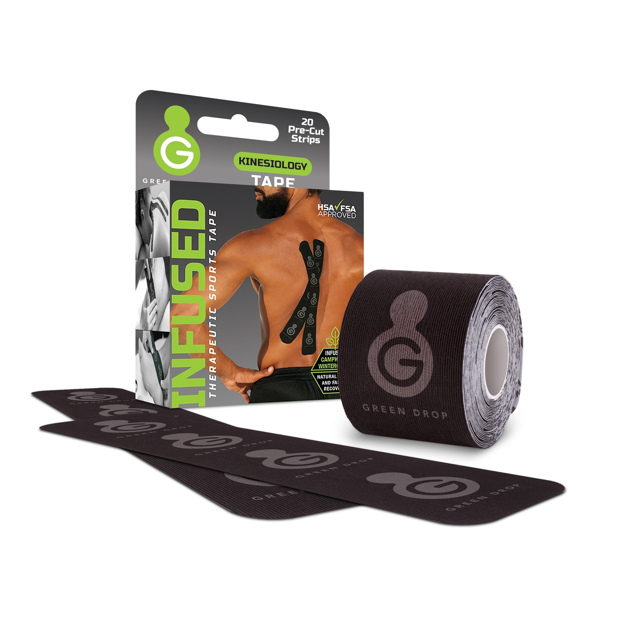 Kinesiology Tape Green Drop Black 2 X 10 Inch Nylon / Polyester / Spandex NonSterile, Packaging Type- Case