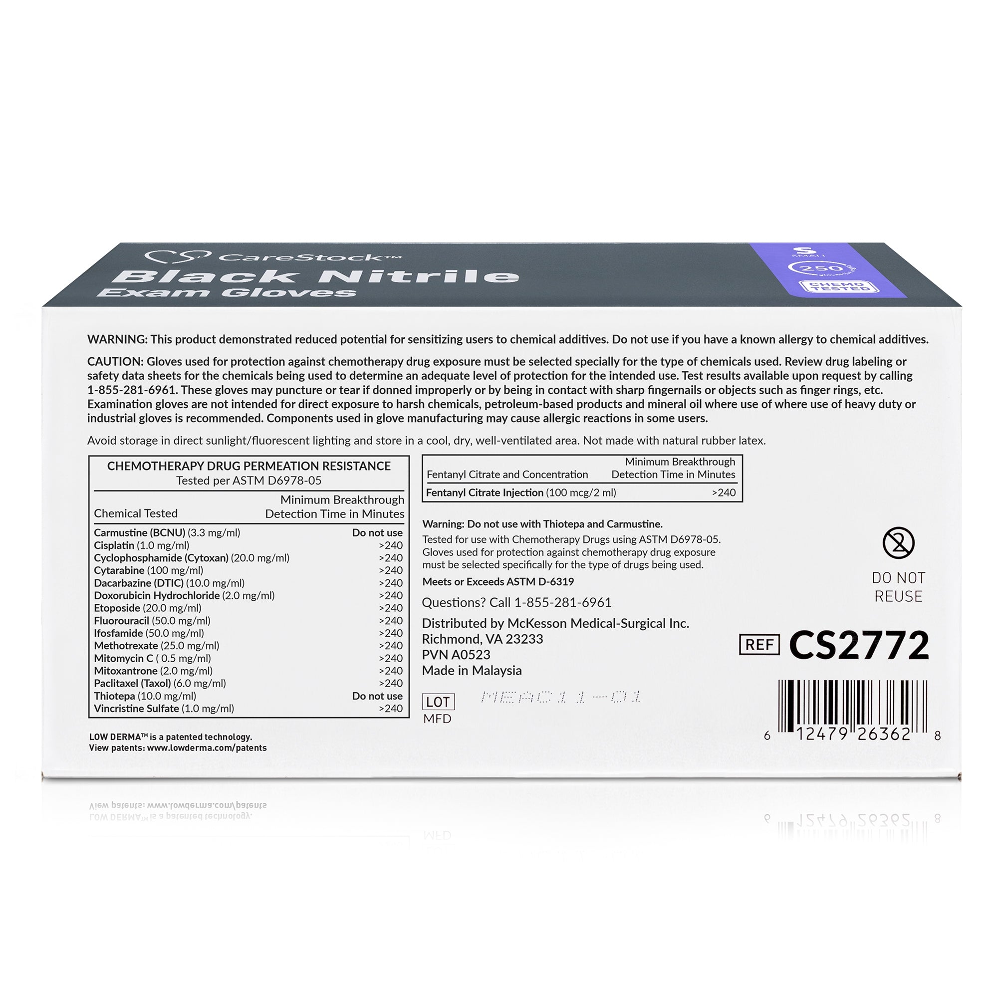 Exam Glove CareStock Small NonSterile Nitrile Standard Cuff Length Fully Textured Black Not Rated | 10Box/Case