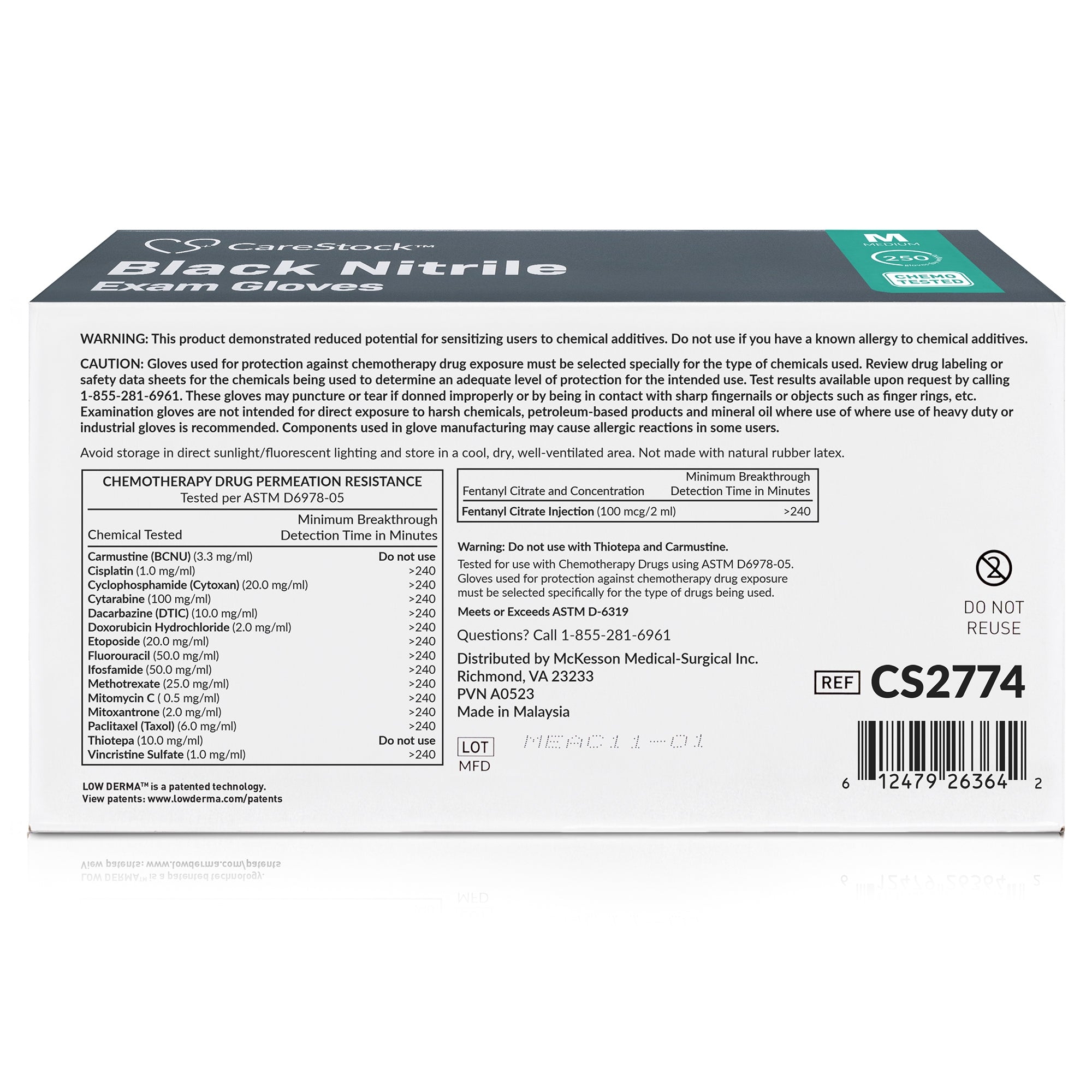 Exam Glove CareStock Medium NonSterile Nitrile Standard Cuff Length Fully Textured Black Not Rated, Packaging Type- Case