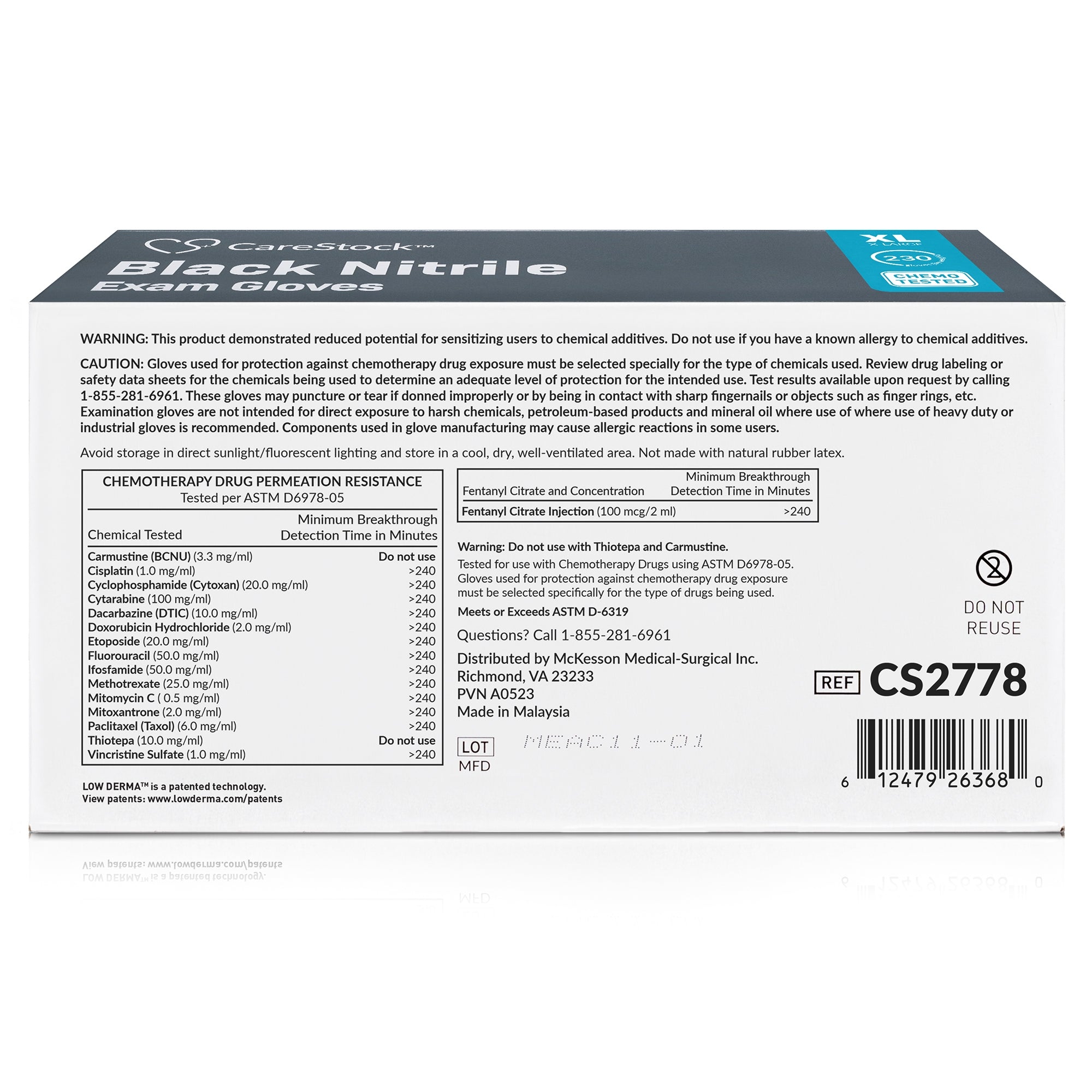 Exam Glove CareStock X-Large NonSterile Nitrile Standard Cuff Length Fully Textured Black Not Rated | 10Box/Case