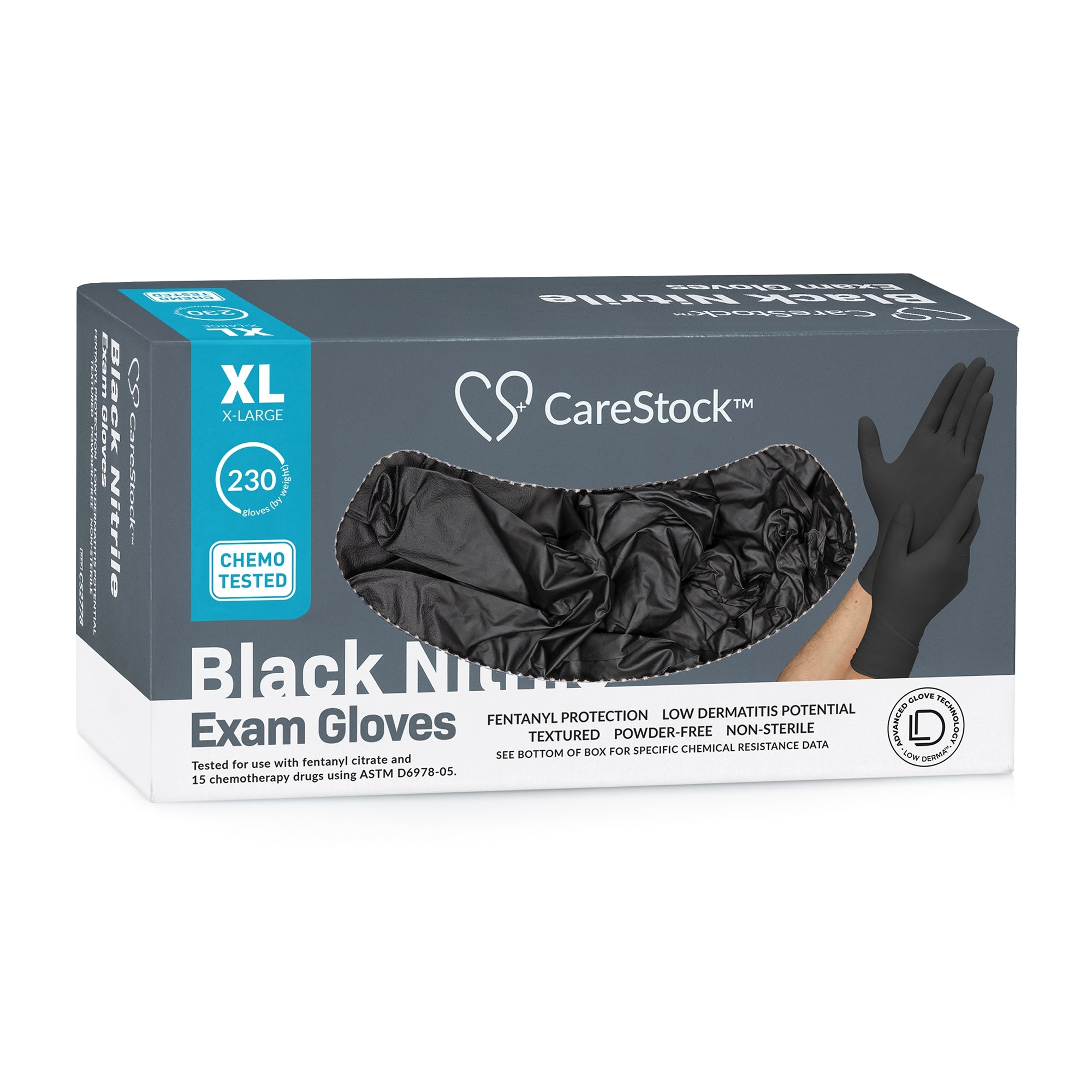 Exam Glove CareStock X-Large NonSterile Nitrile Standard Cuff Length Fully Textured Black Not Rated | 10Box/Case