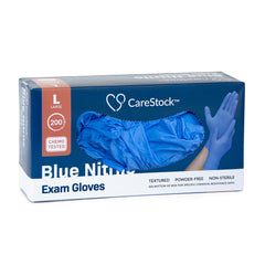 Exam Glove CareStock Large NonSterile Nitrile Standard Cuff Length Textured Fingertips Blue Chemo Tested | 10Box/Case