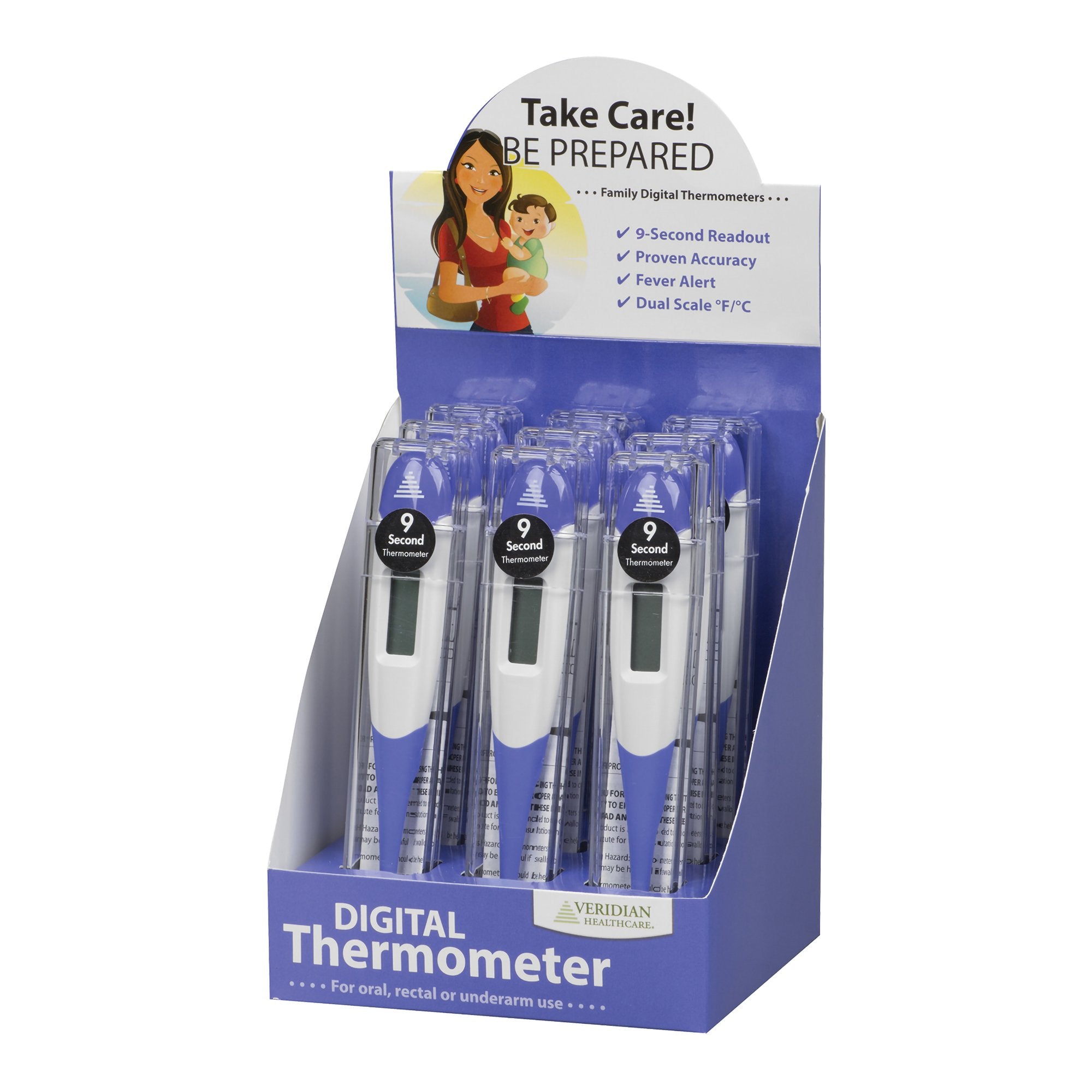 Digital Stick Thermometer Veridian Oral / Rectal / Axillary Probe Handheld,Packaging Type- Each