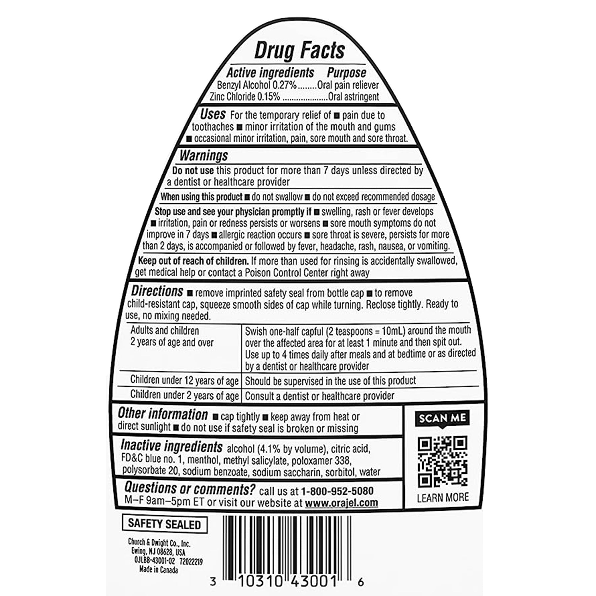 Oral Pain Relief Orajel Liquid 16 oz.,Packaging Type- Each