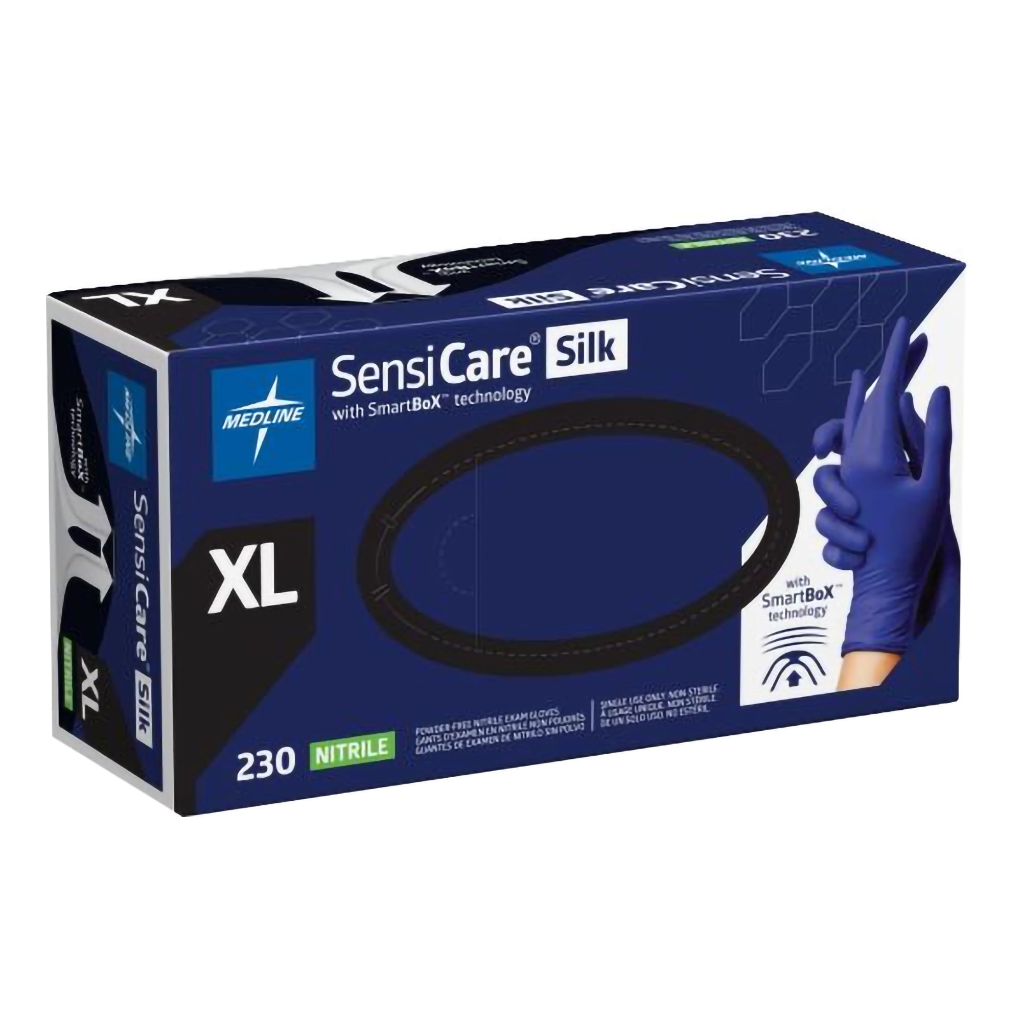 Exam Glove SensiCare Silk X-Large NonSterile Nitrile Textured Fingertips Dark Blue Chemo Tested | 230/Box