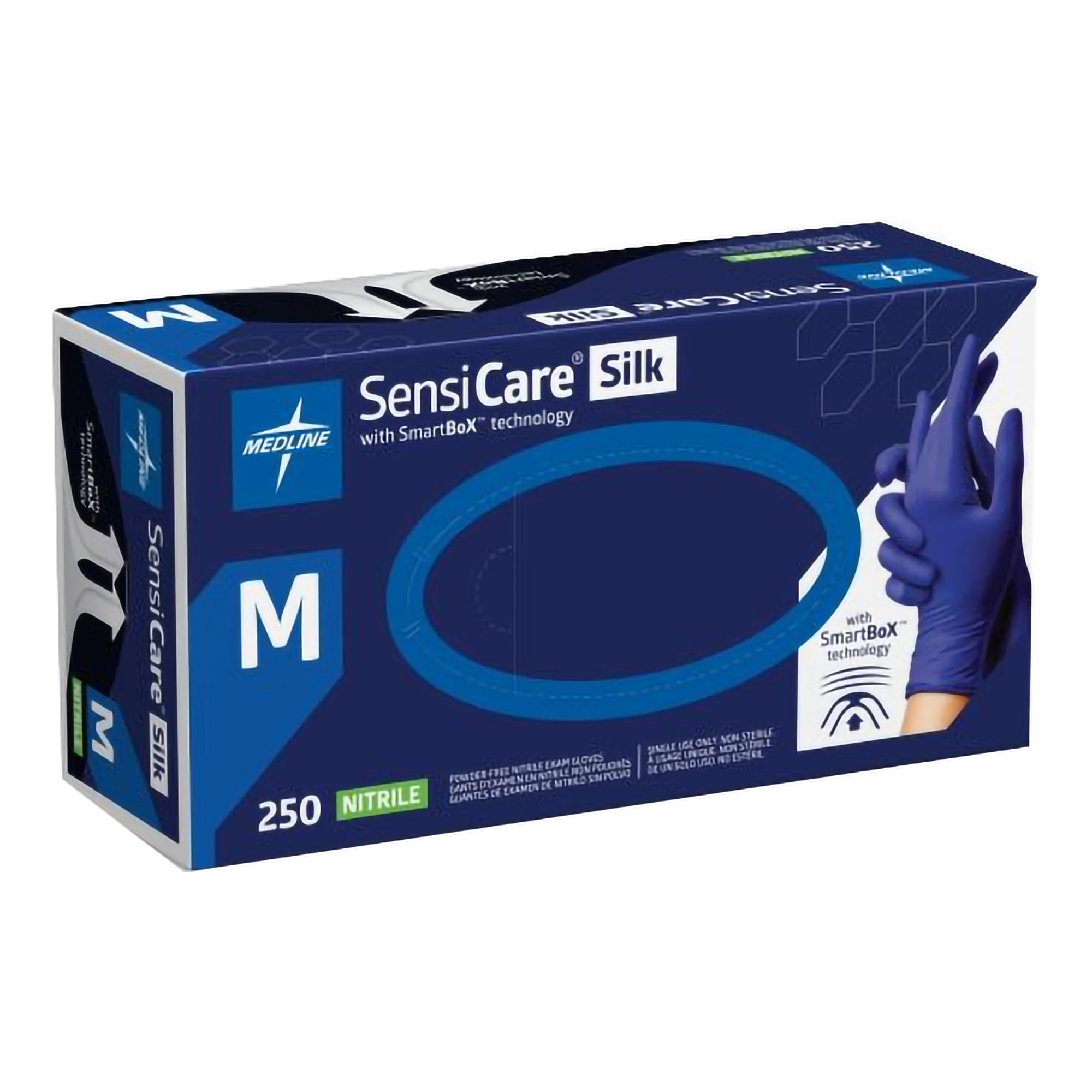 Exam Glove SensiCare Silk Medium NonSterile Nitrile Textured Fingertips Dark Blue Chemo Tested | 250/Box