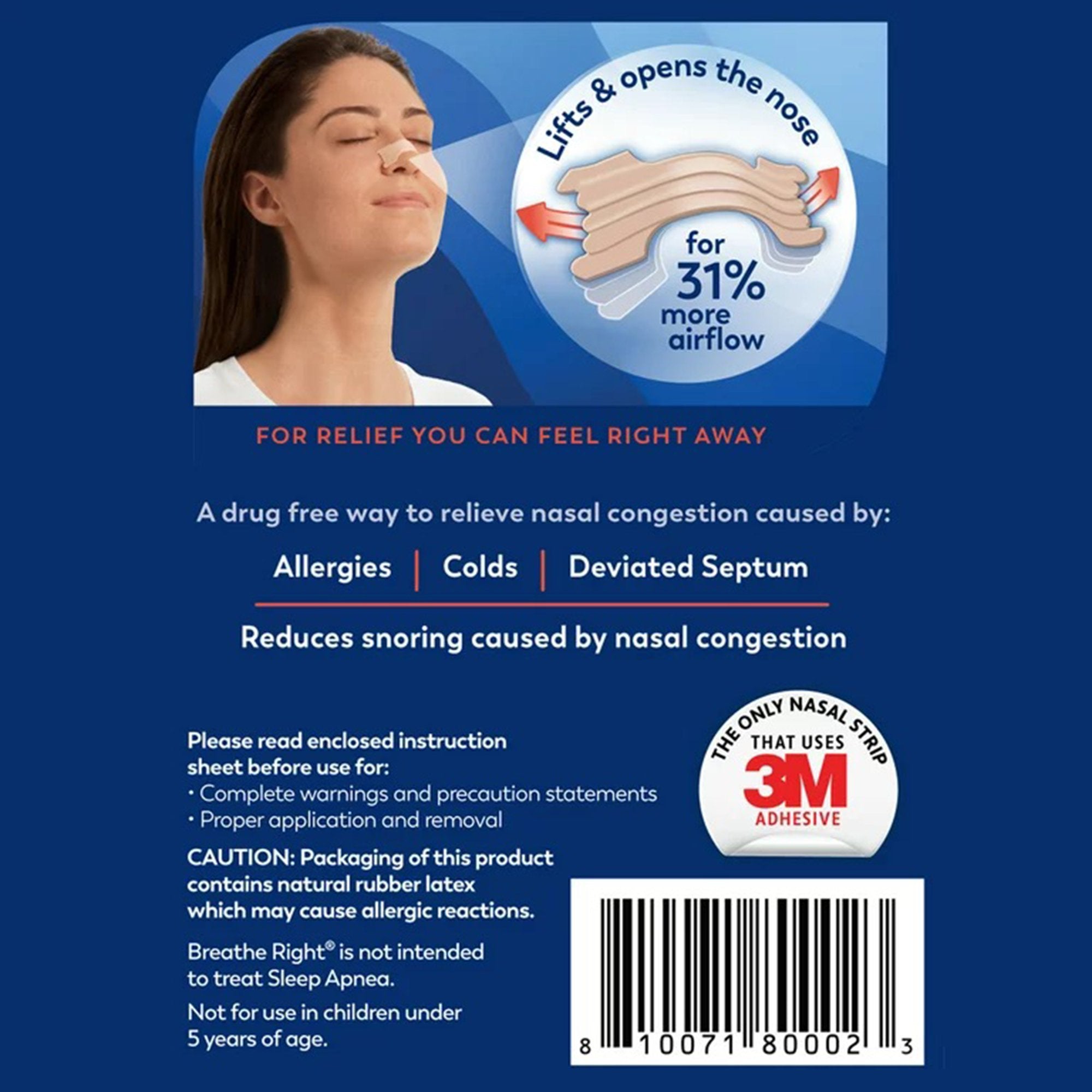 Allergy Relief Breathe Right Extra Strength Nasal Strip 26 per Box,  Packaging Type- Box