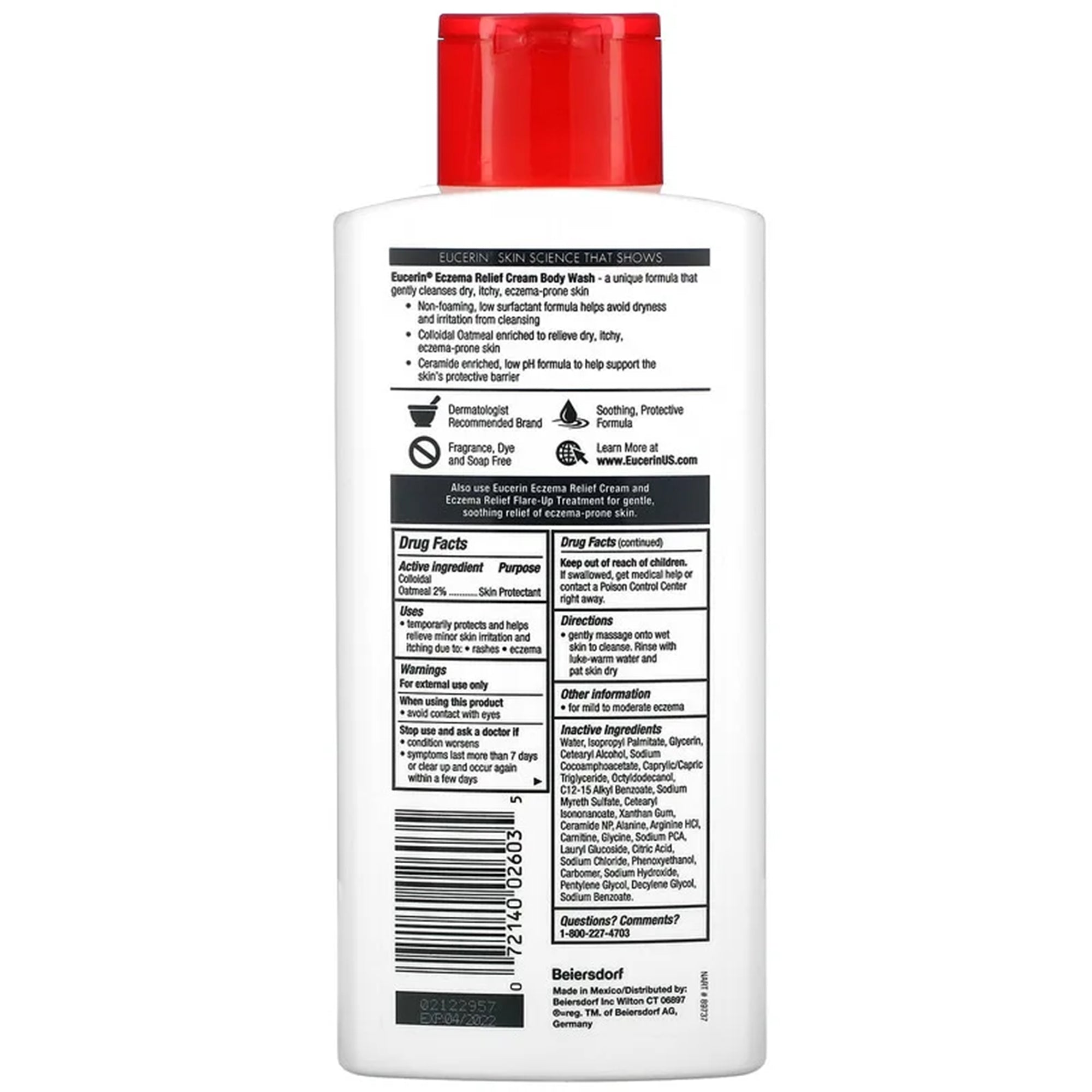 Body Wash Eucerin Eczema Relief Cream 13.5 oz. Bottle Unscented,Packaging Type- Each