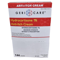 Itch Relief Geri-Care 1% Strength Cream 144 Per Box Individual Packet, Packaging Type- Case