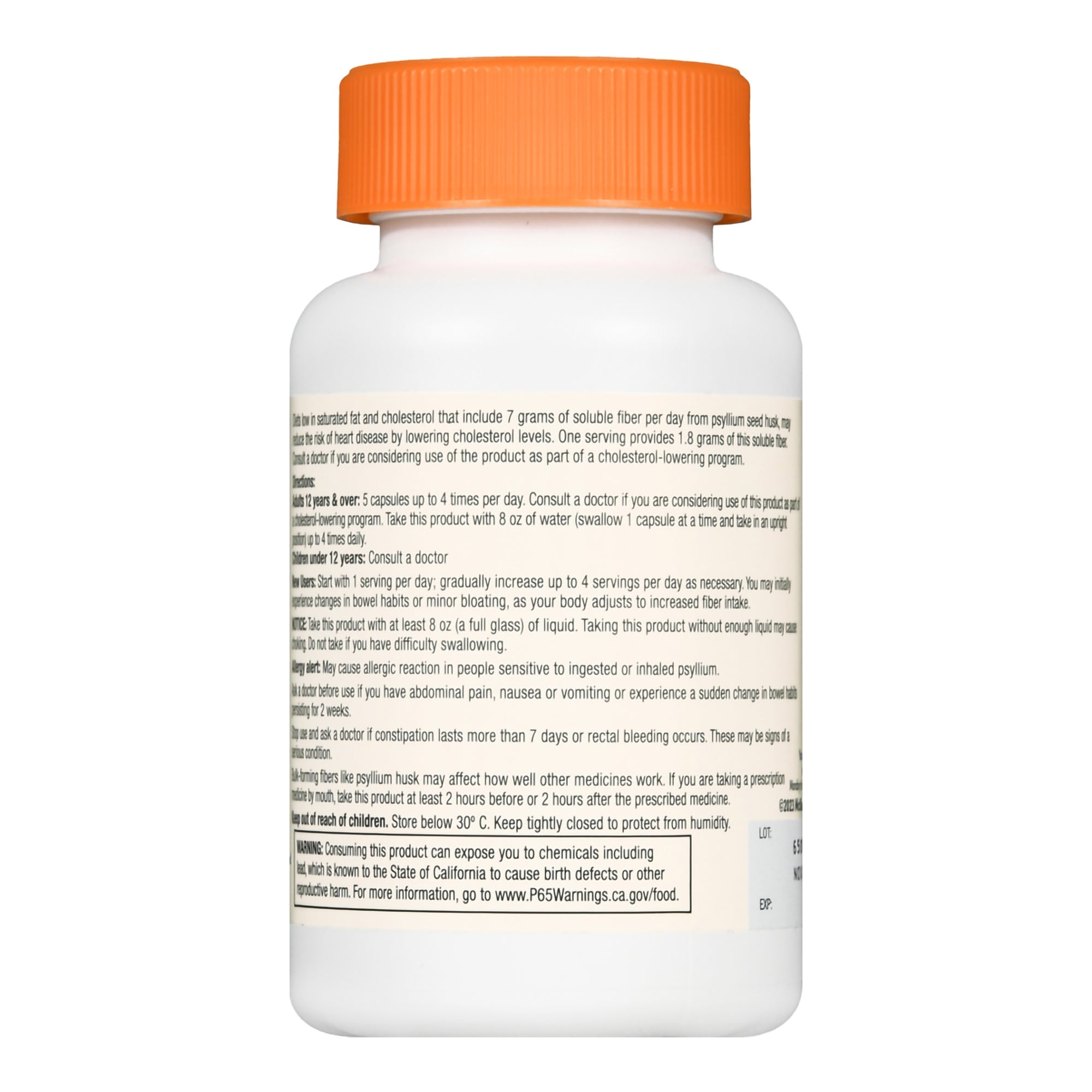 Laxative Foster & Thrive Original Flavor Capsule 160 per Bottle 0.52 Gram Strength Psyllium Husk, Packaging Type- Each