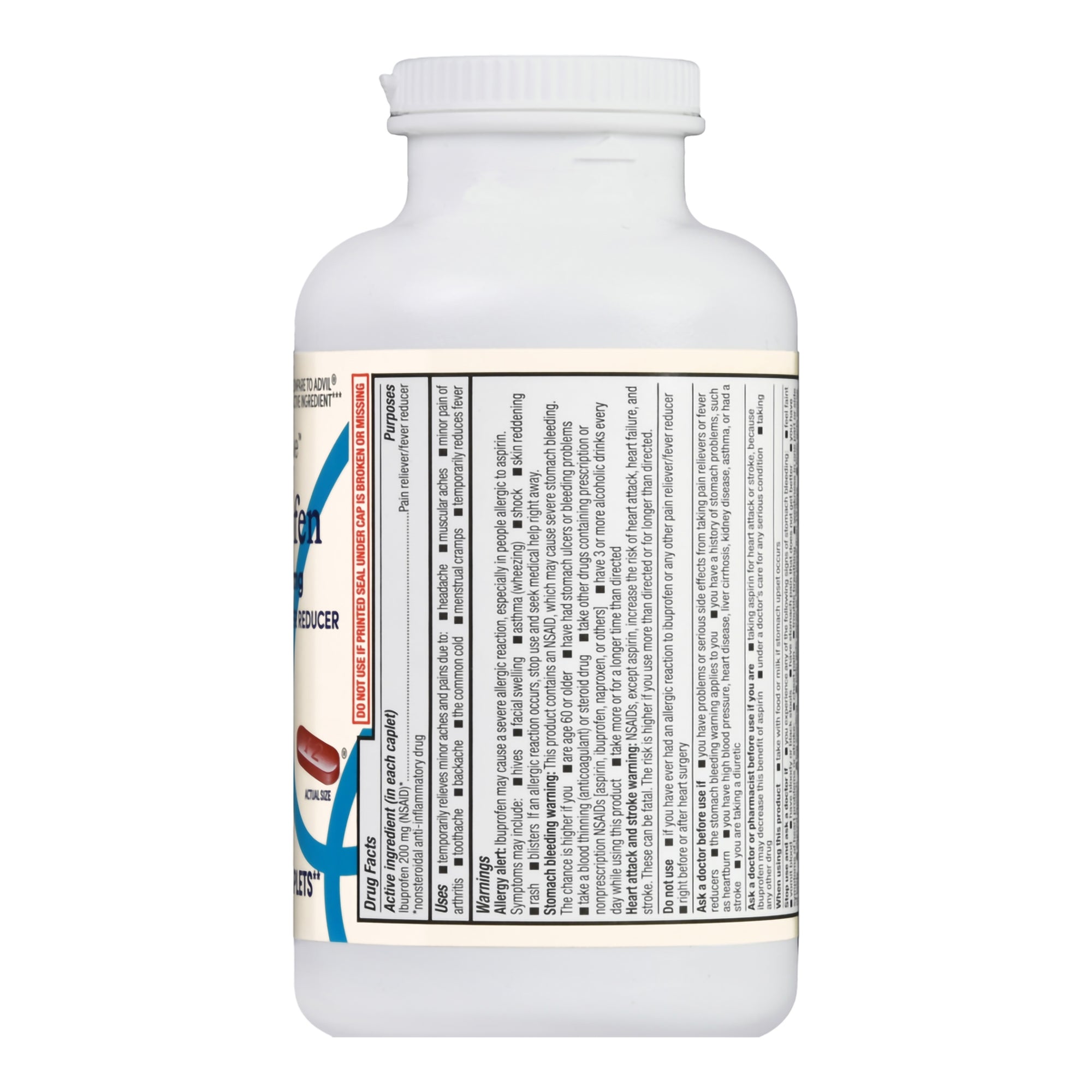 Pain Relief Foster & Thrive 200 mg Strength Ibuprofen Caplet 500 per Bottle, Packaging Type - Bottle