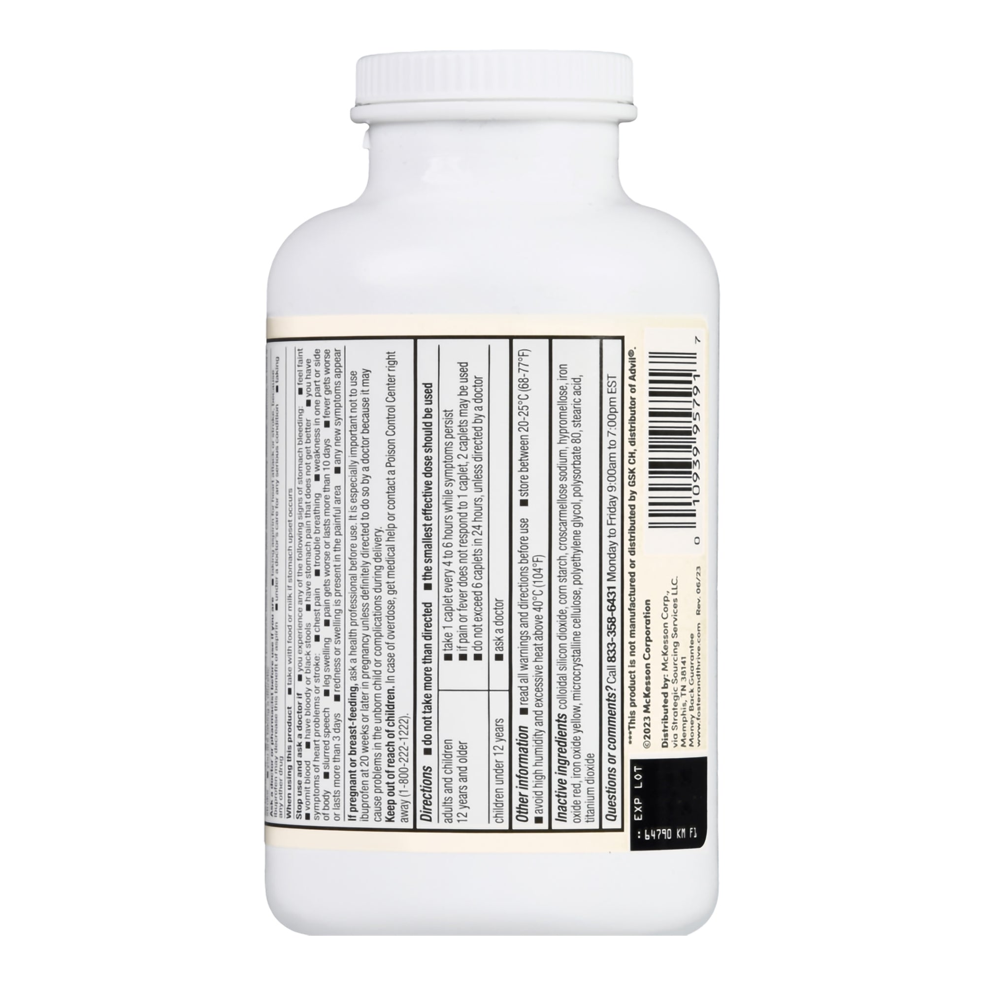 Pain Relief Foster & Thrive 200 mg Strength Ibuprofen Caplet 500 per Bottle, Packaging Type - Bottle