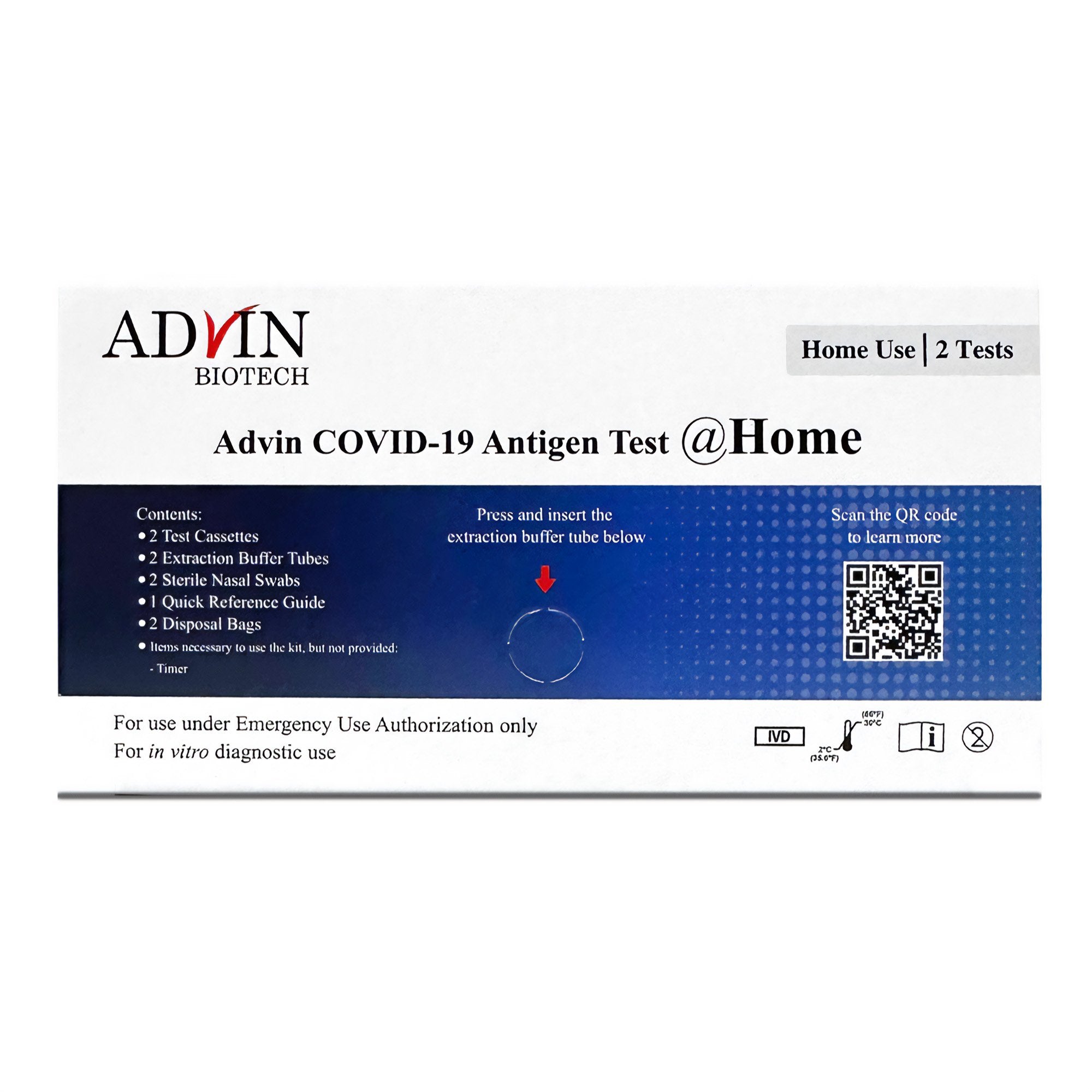 Respiratory Test Kit Advin COVID-19 Antigen Test 2 Tests per Kit, Packaging Type- Case