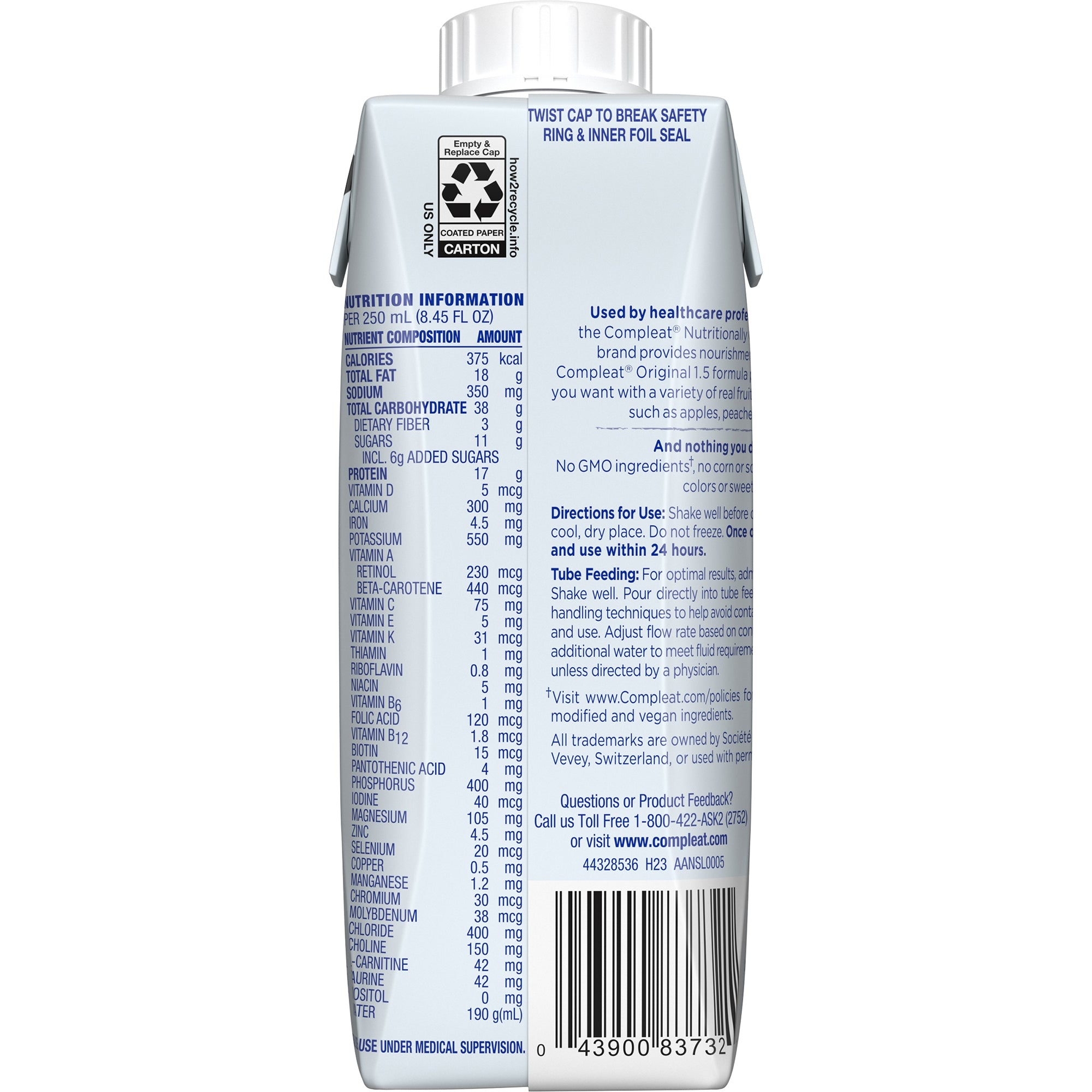 Tube Feeding Formula Compleat Original 1.5 Fruit Medley Liquid 250 mL Reclosable Carton,Packaging Type- Each