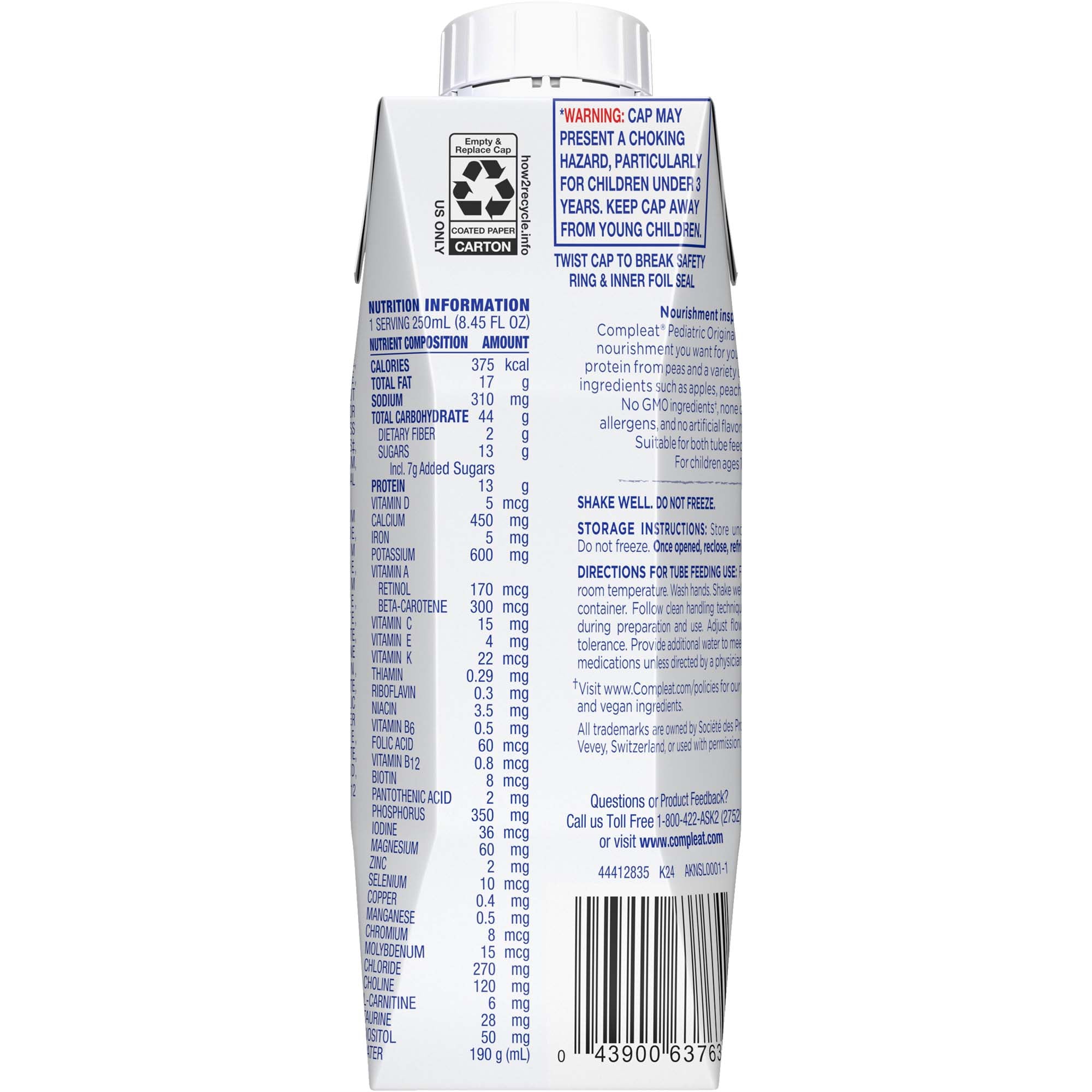 Pediatric Tube Feeding Formula Compleat Original 1.5 Fruit Medley Flavor 250 mL Reclosable Carton Liquid, Packaging Type- Case
