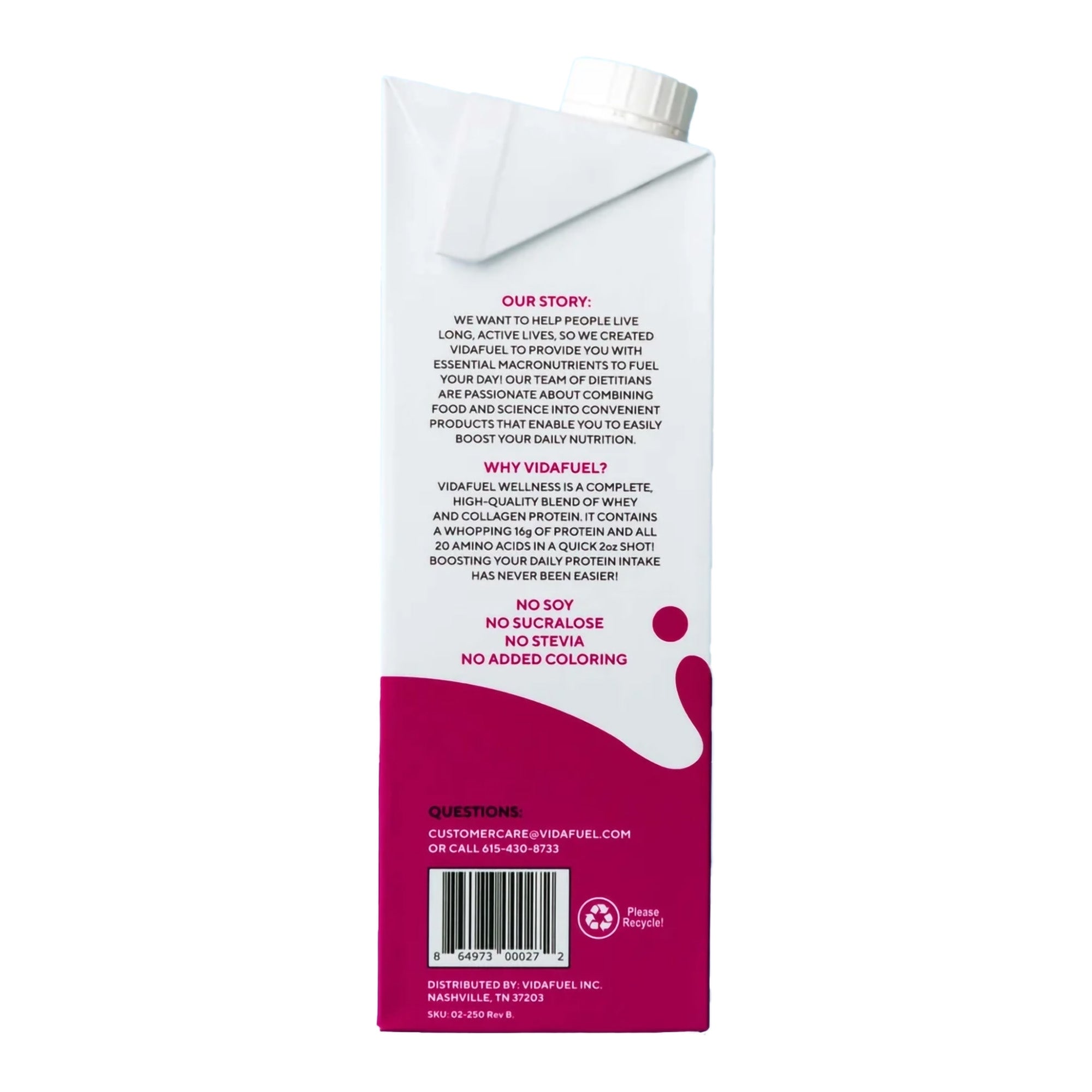 Oral Supplement Vida Fuel Wellness Protein Berry Delight Flavor Liquid 32 oz. Reclosable Carton | (6/Case)