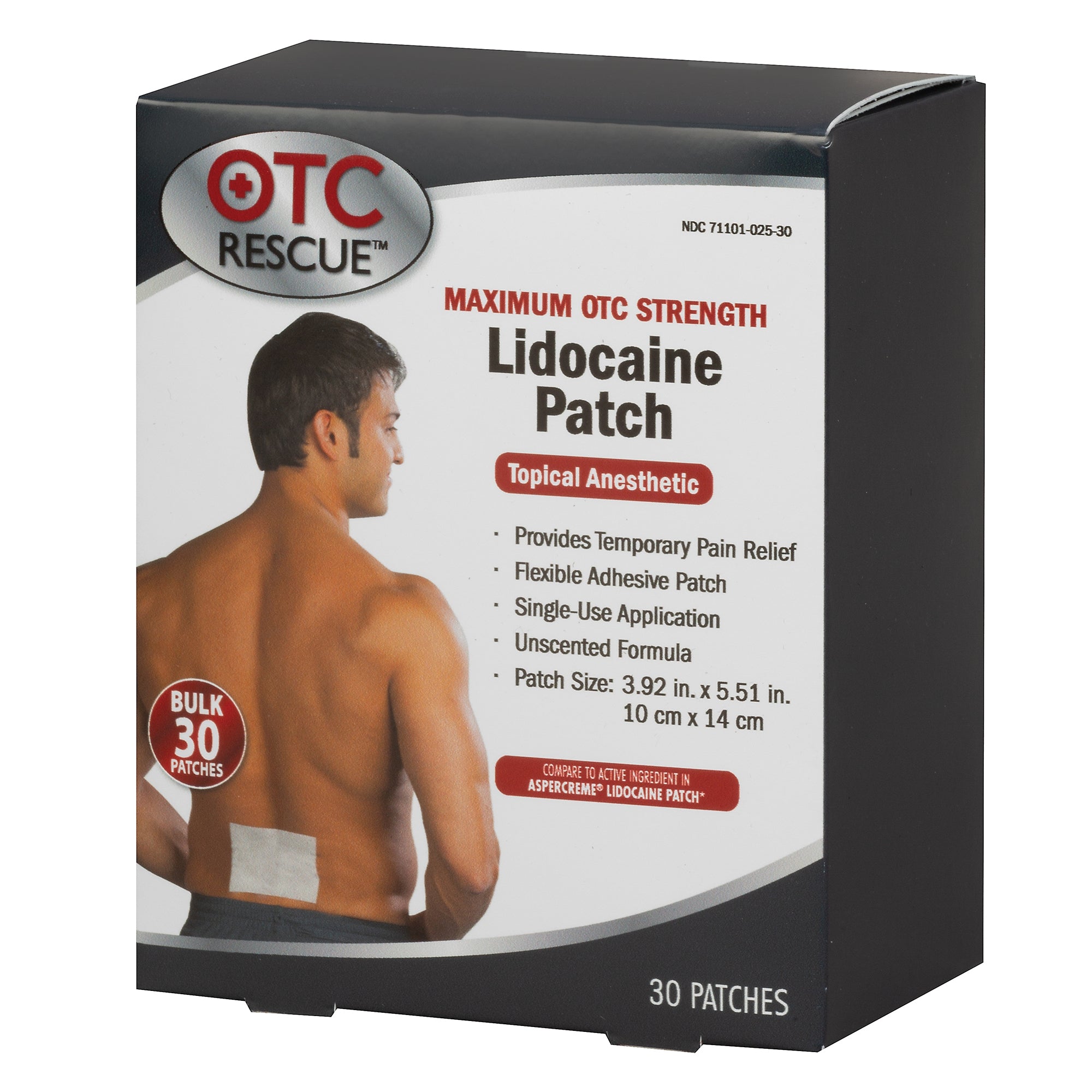 Topical Pain Relief OTC RESCUE 4% Strength Lidocaine Patch 30 per Box,Packaging Type- Each