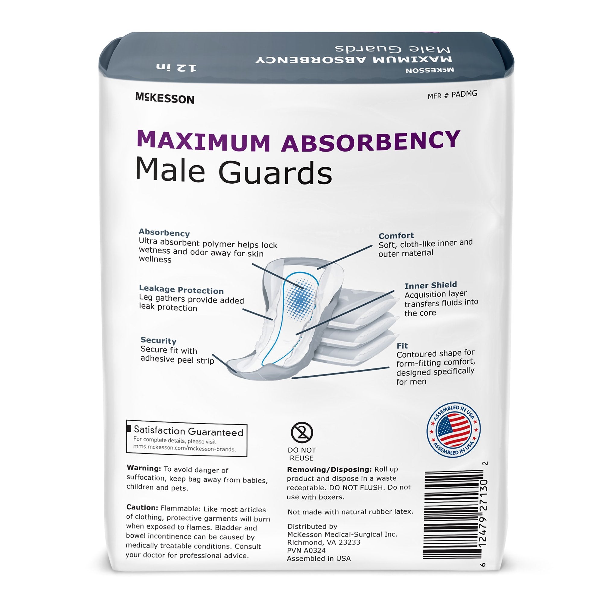 Bladder Control Pad McKesson 12 Inch Heavy Absorbency Polymer Core One Size Fits Most, Packaging Type- Case