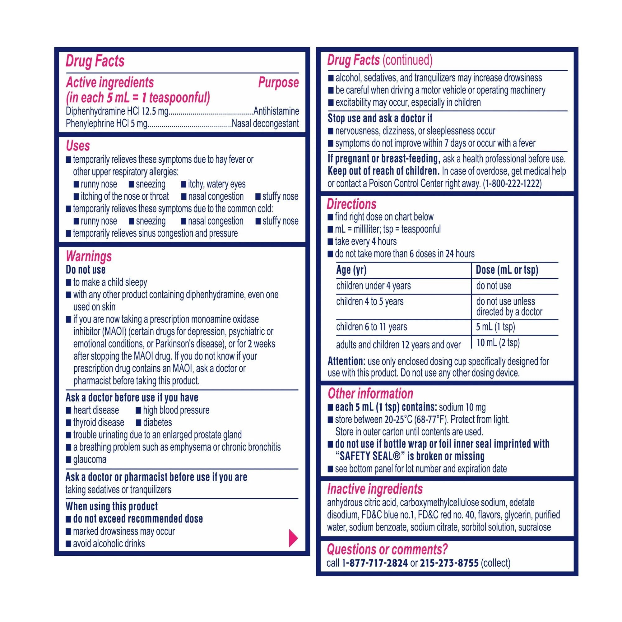 Children's Allergy Relief Children’s BENADRYL Allergy Plus Congestion 12.5 mg - 5 mg Strength Liquid 4 oz.,Packaging Type- Each