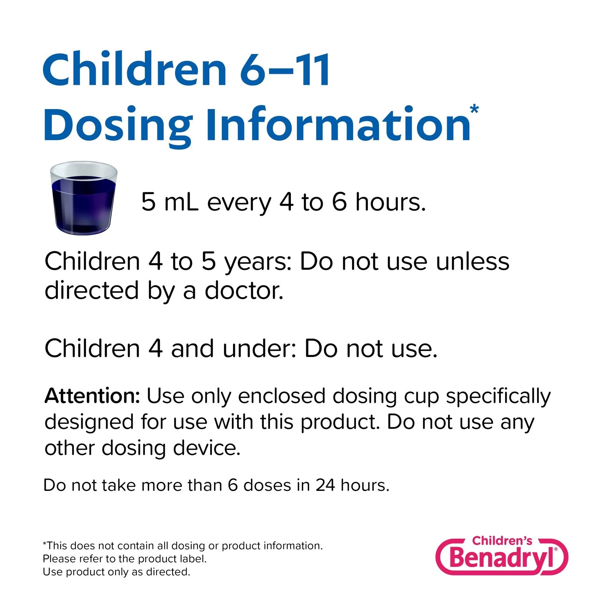 Children's Allergy Relief Children’s BENADRYL Allergy Plus Congestion 12.5 mg - 5 mg Strength Liquid 4 oz.,Packaging Type- Each