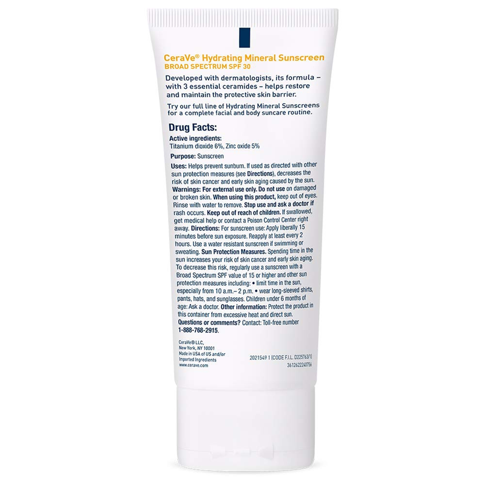 Protector solar mineral hidratante CeraVe, loción facial FPS 30, tubo de 2.5 oz. Tipo de empaque: individual