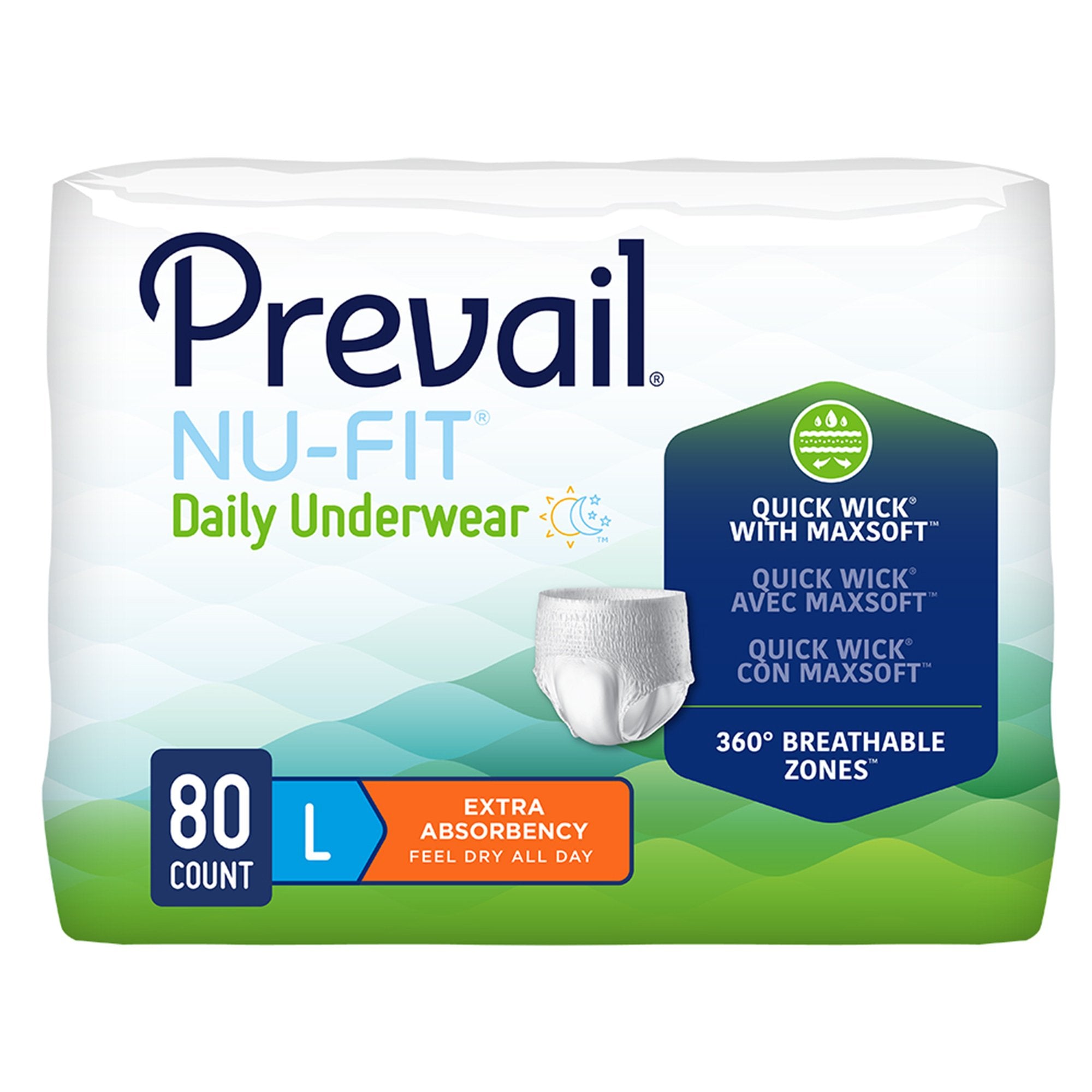 Unisex Adult Absorbent Underwear Prevail Nu-Fit Pull On with Tear Away Seams Large Disposable Heavy Absorbency, Packaging Type - Case