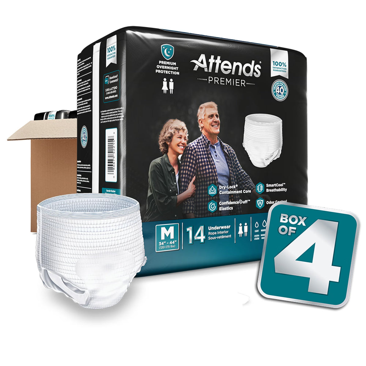 Attends Premier Absorbent Underwear – Medium, Heavy Overnight Absorbency
