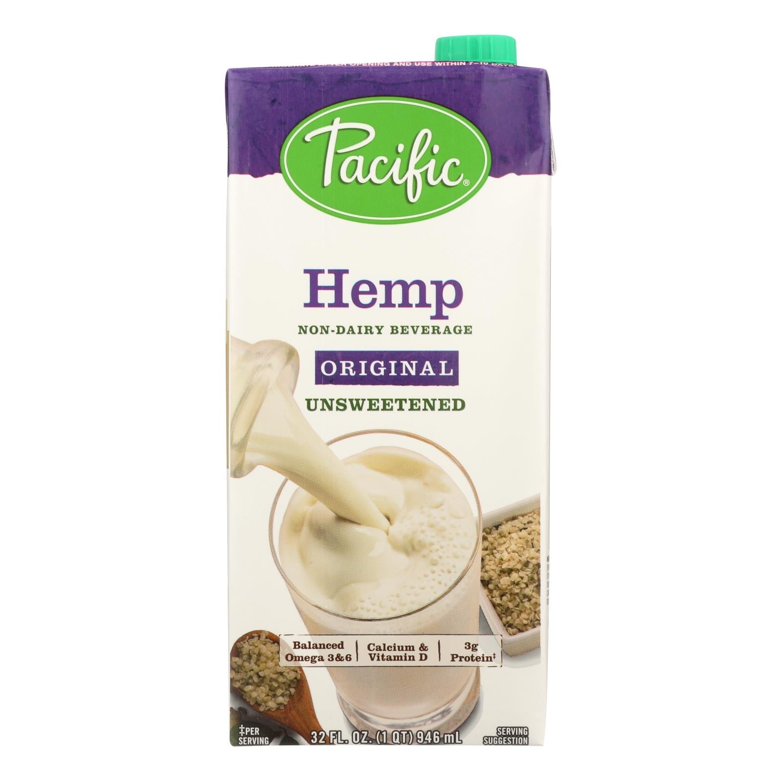 Pacific Natural Foods Cáñamo Original - Sin Azúcar - Caja de 12 - 32 Fl Oz.