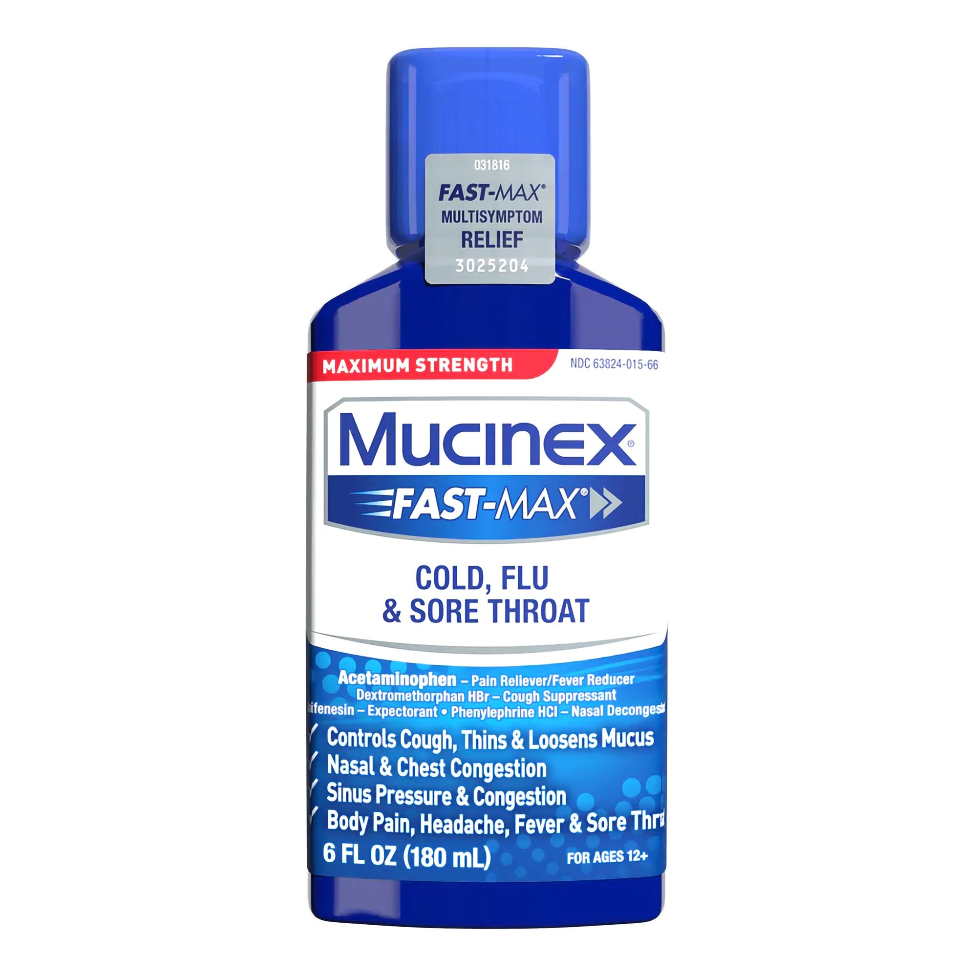 Cold and Cough Relief Mucinex 650 mg - 20 mg - 400 mg - 10 mg / 20 mL Strength Liquid 6 oz.