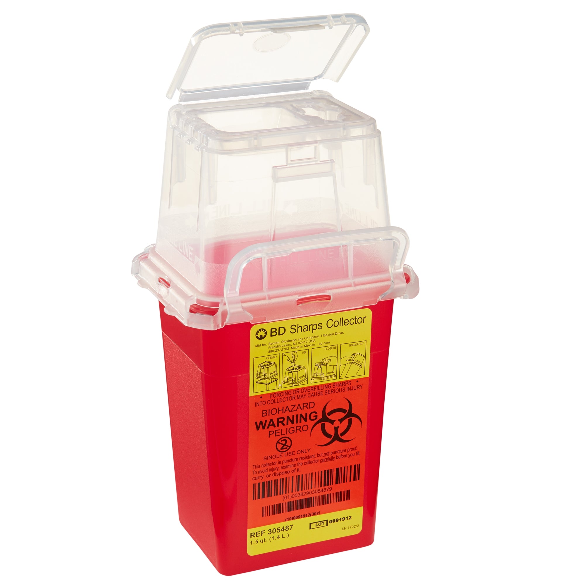 Sharps Container BD Red Base 9 H X 4-1/2 W X 4 D Inch Vertical Entry 0.375 Gallon, Packaging Type- Case