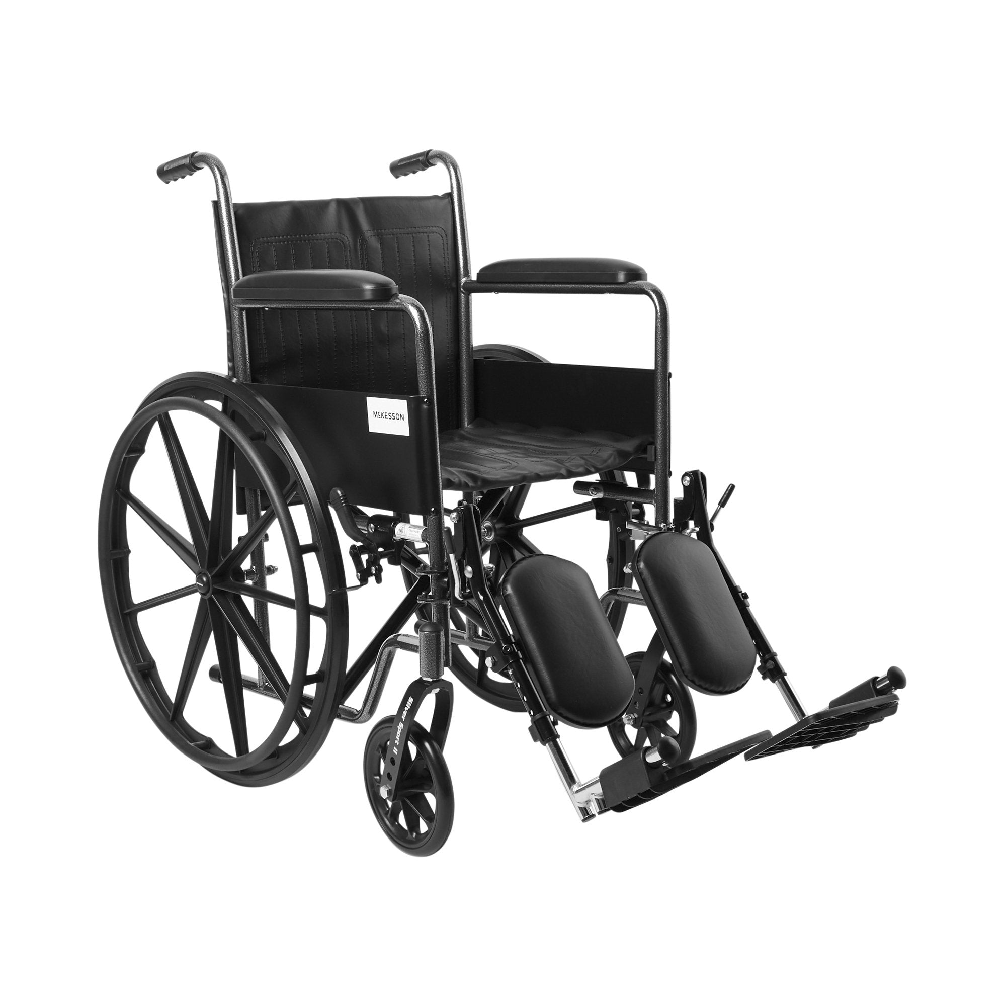 Wheelchair McKesson Dual Axle Full Length Arm Swing Away Elevating Legrest Black Upholstery 18 Inch Seat Width Adult 300 lbs. Weight Capacity