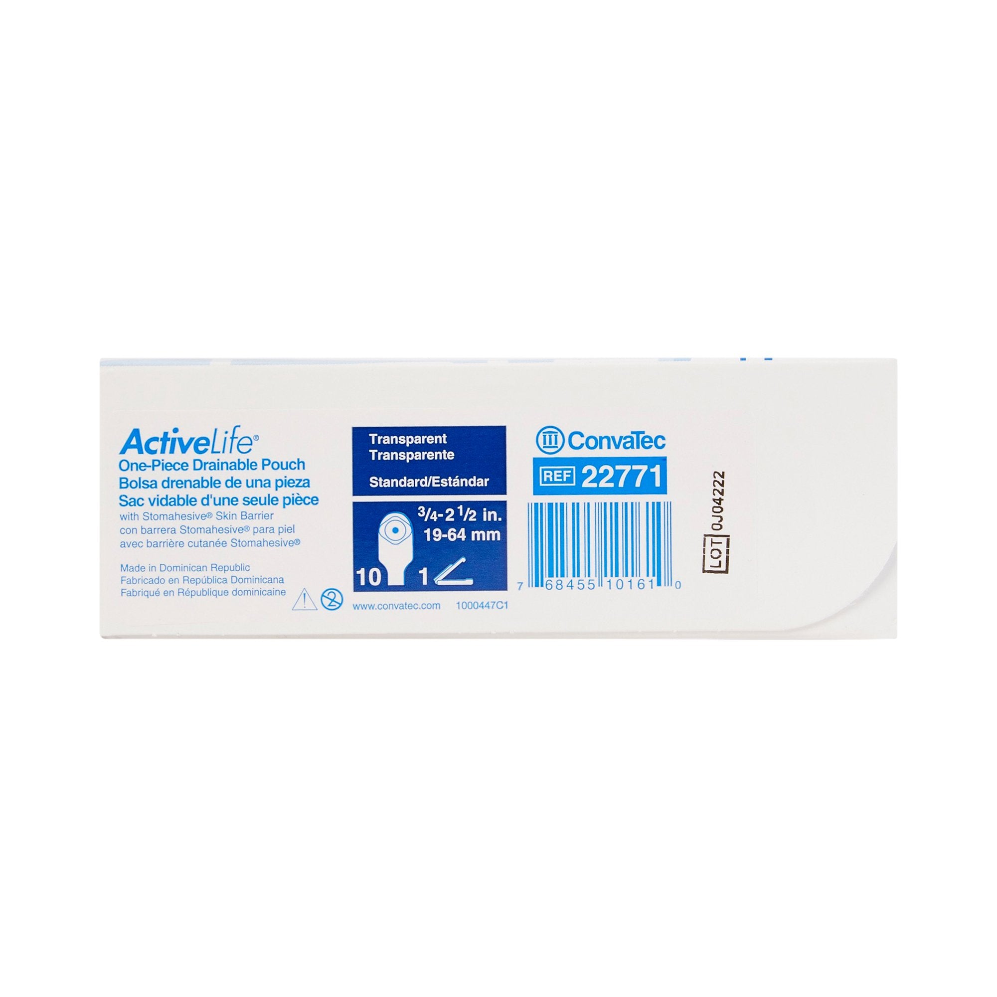 Colostomy Pouch ActiveLife One-Piece System 12 Inch Length Flat, Trim To Fit 3/4 to 2-1/2 Inch Stoma Drainable,Packaging Type- Box