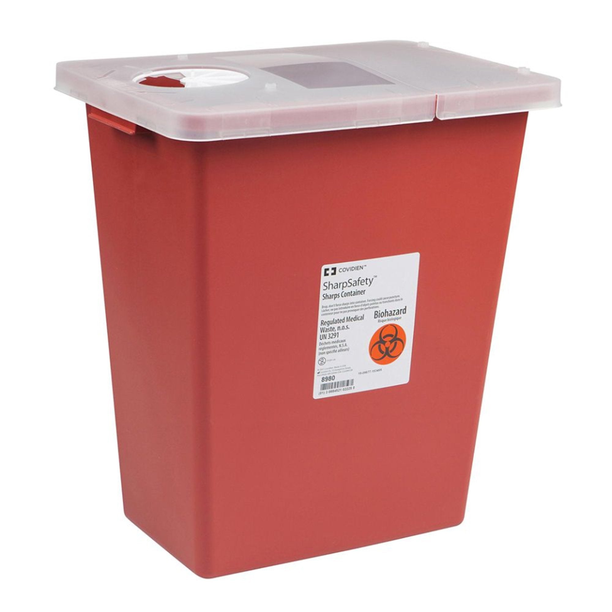 Sharps Container SharpSafety Red Base 17-1/2 H X 15-1/2 W X 11 D Inch Vertical Entry 8 Gallon,Packaging Type- Each