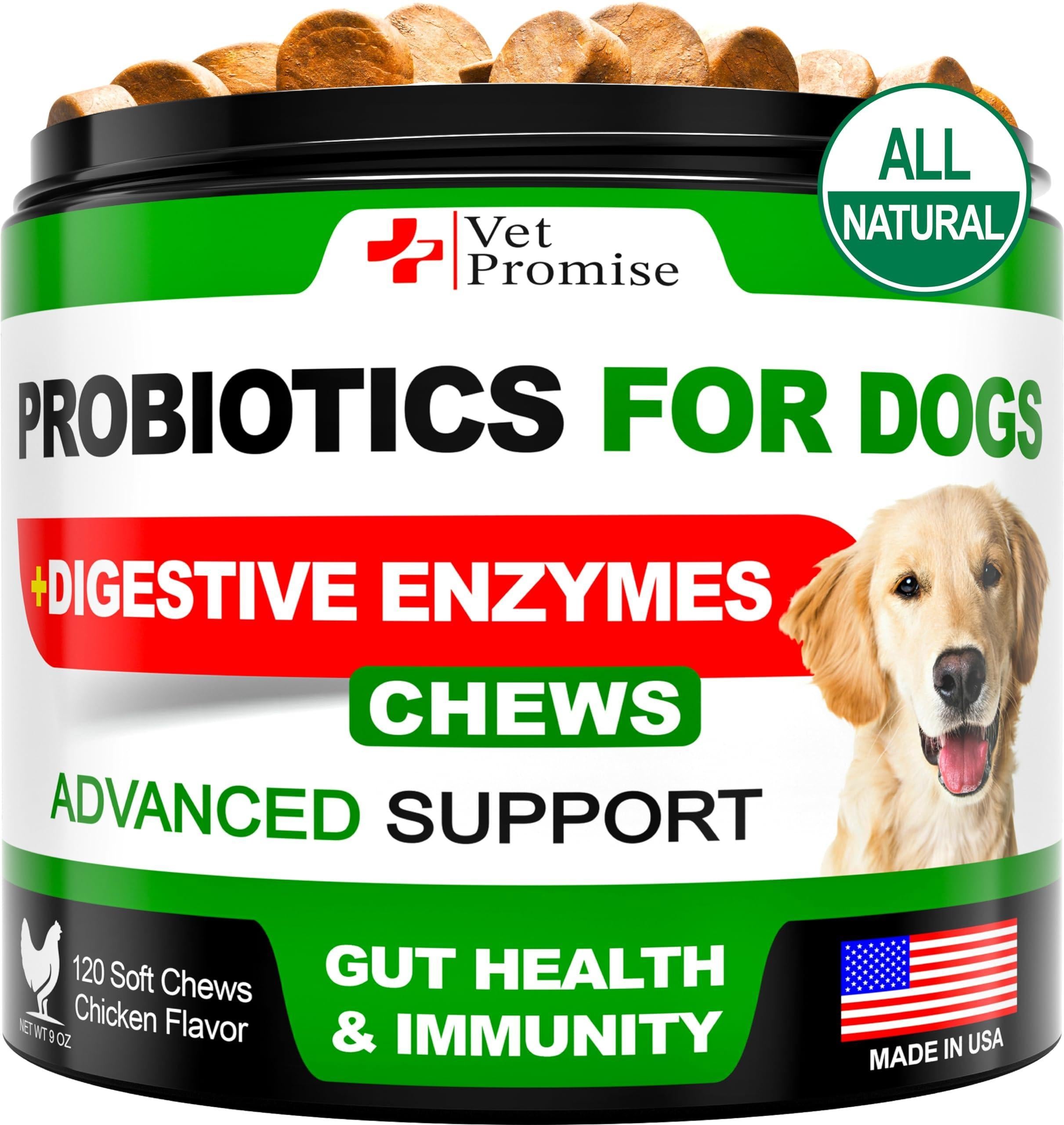 Probiotics for Dogs   Dog Probiotics and Digestive Enzymes for Gut Health Itchy Skin Allergies Immunity Yeast Balance   Prebiotics   Reduce Diarrhea Gas   120 Probiotic Chews for Dogs   USA Made