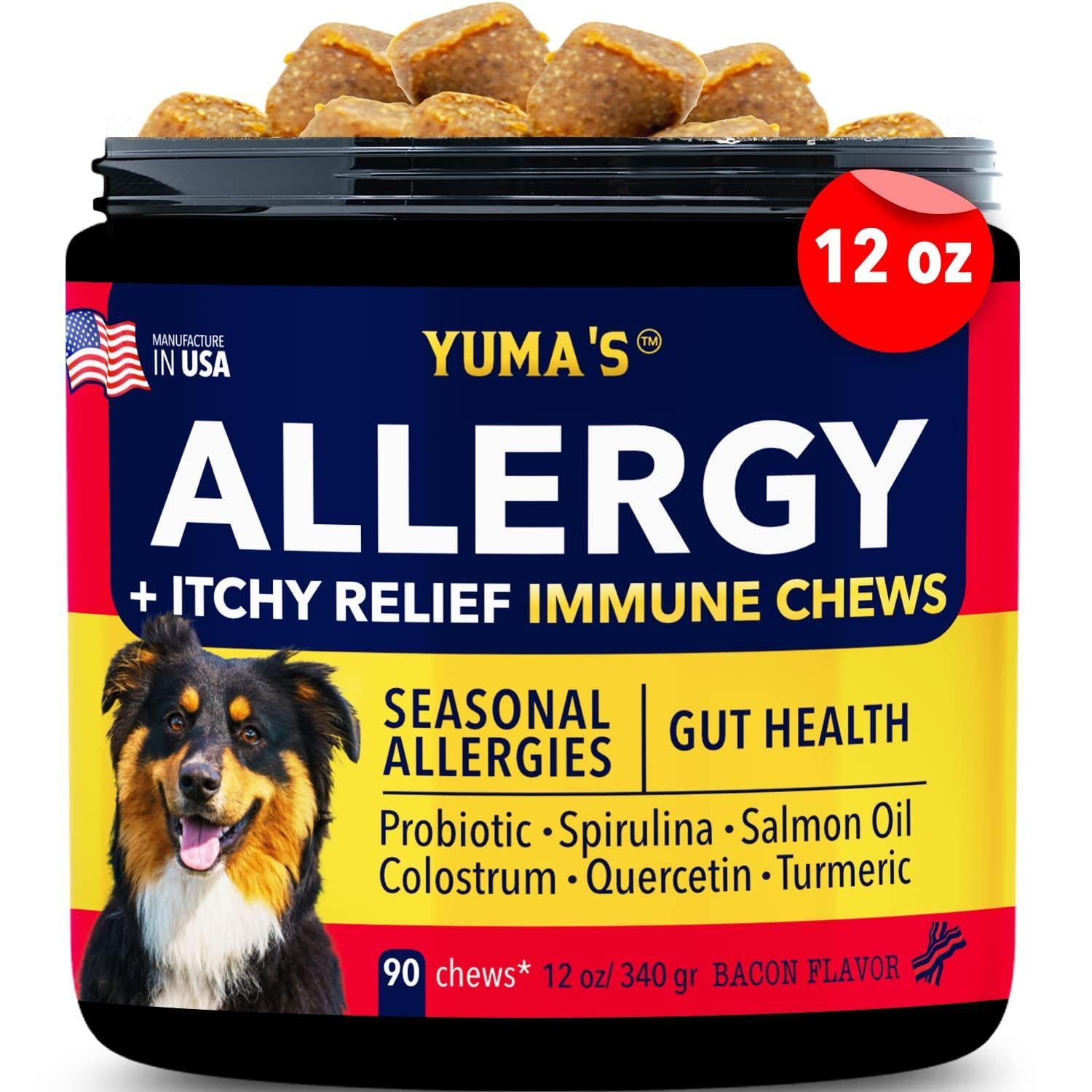 YUMA'S Dog Allergy Chews   Itch Relief for Dogs   Dog Allergy Relief   Anti Itch for Dogs   Dog Itchy Skin   Dog Allergy Support   Hot Spots   Immune Health Supplement   Made in USA   90 Chews