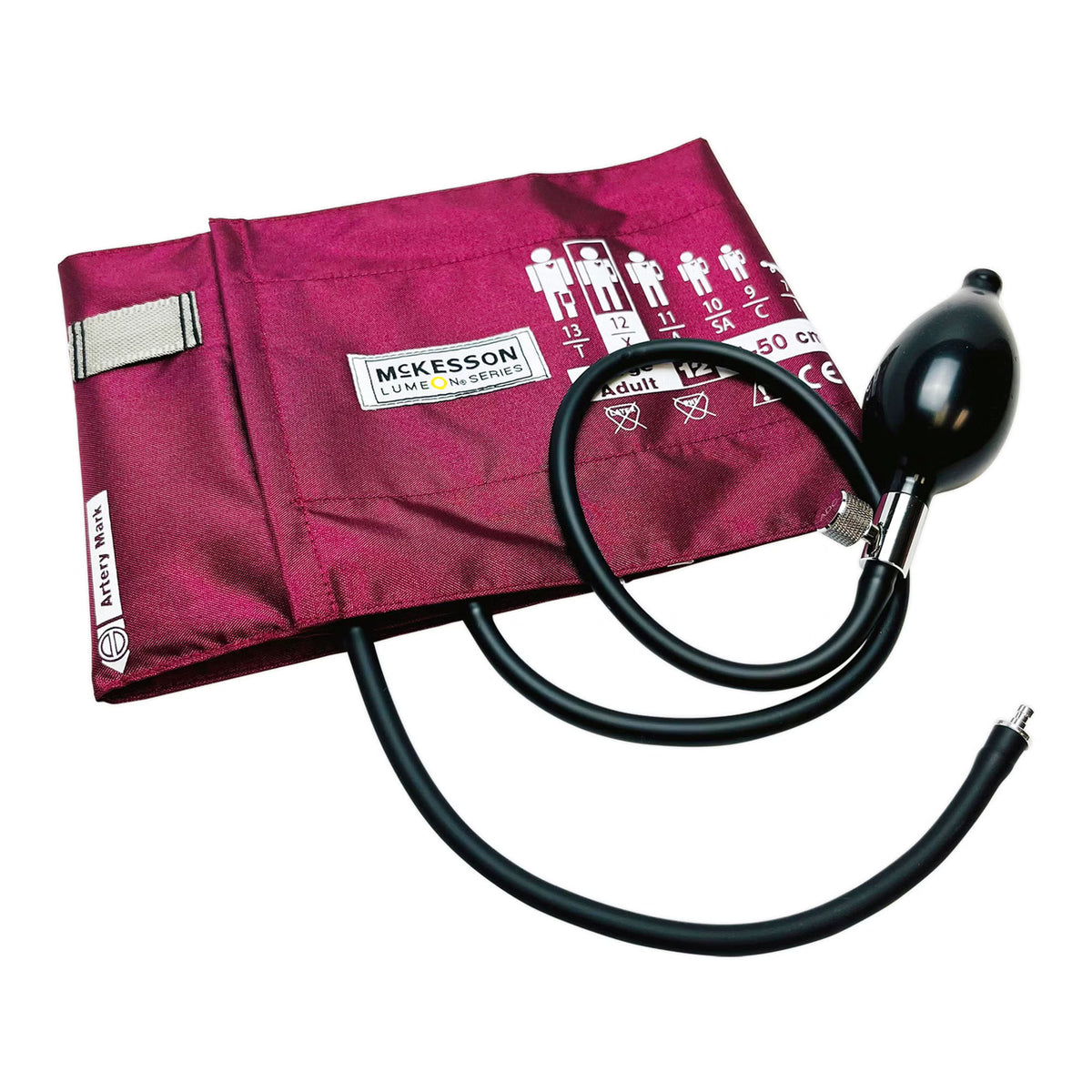 Reusable Blood Pressure Cuff and Bulb McKesson LUMEON 13.9 to 19.5 cm Arm Nylon Cuff Child Cuff 34 to 50 cm Arm Nylon Cuff Large Adult · Box of 1