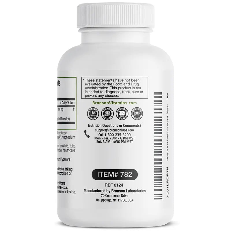 Bronson Moringa Oleifera 5000 Mg Powder Capsules Extra High Potency 50:1 Extract Energizing Superfood Antioxidant Healthcare Dietary Supplement