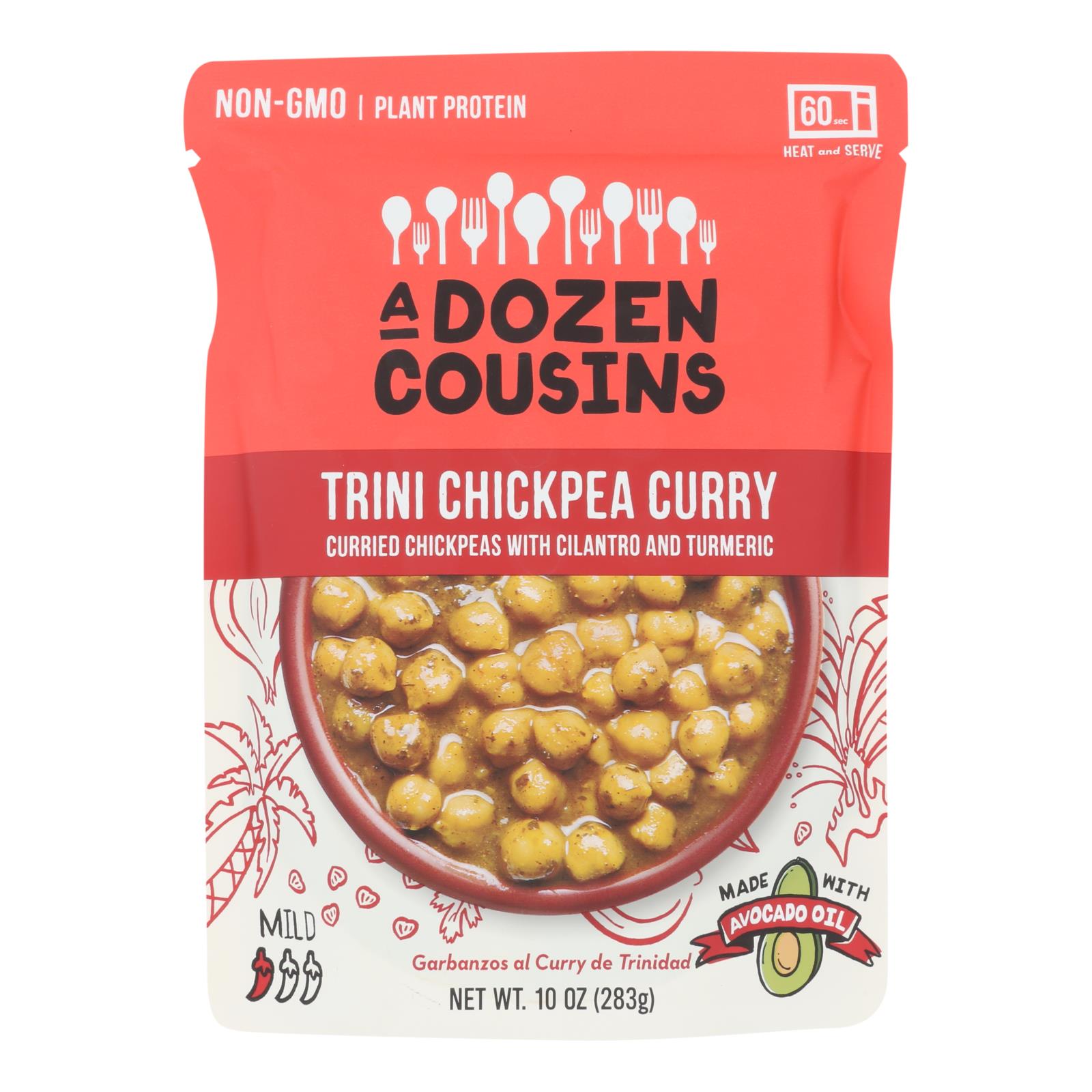 Una docena de primos - Frijoles listos para comer - Curry de garbanzos Trini - Caja de 6 - 10 oz.