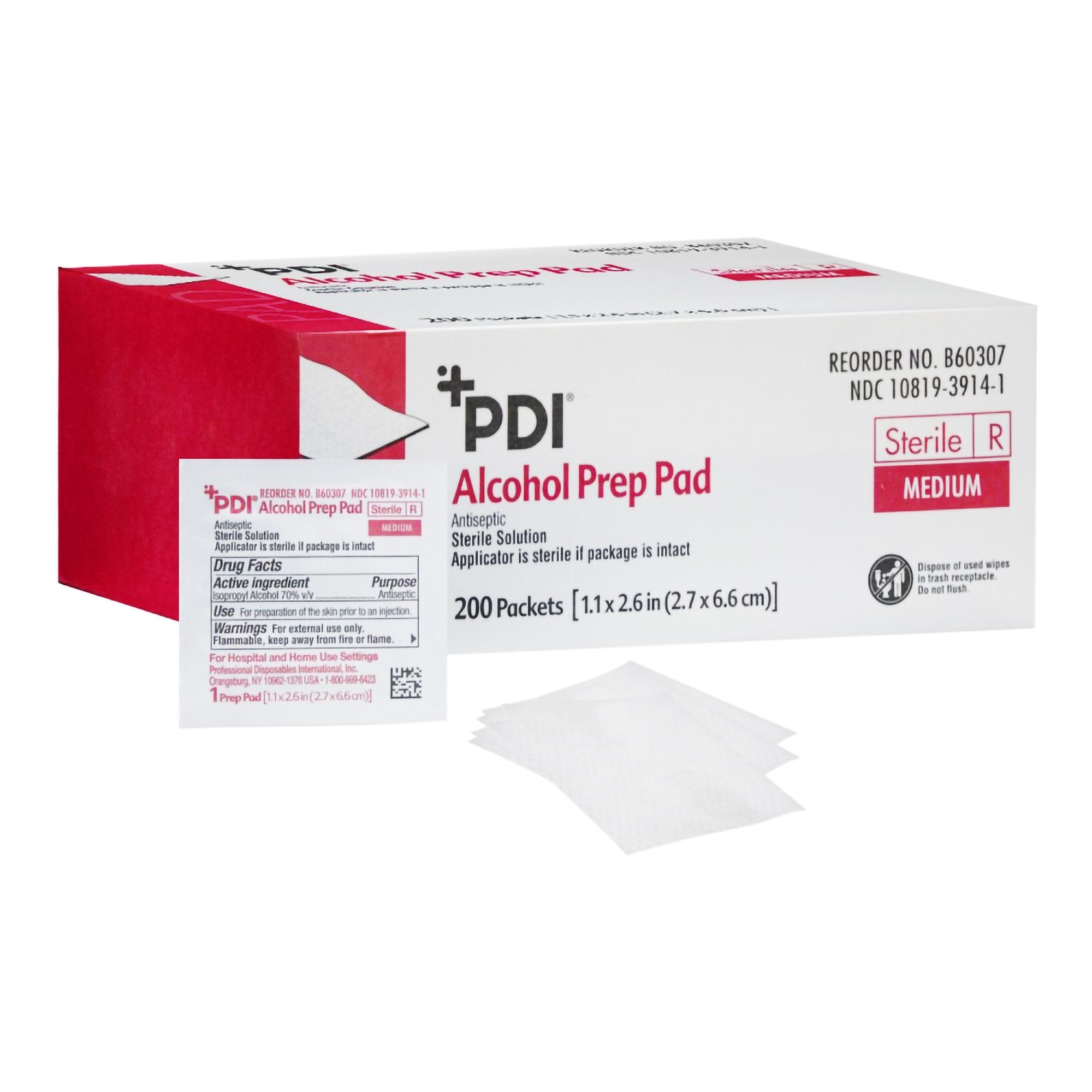 Alcohol Prep Pad PDI 70% Strength Isopropyl Alcohol Individual Packet Medium Sterile,  Packaging Type- Case