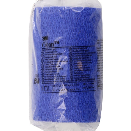 Vendaje cohesivo 3M Coban de 4 pulgadas x 5 yardas, autoadhesivo, azul, no estéril, de compresión estándar. Embalaje: caja.