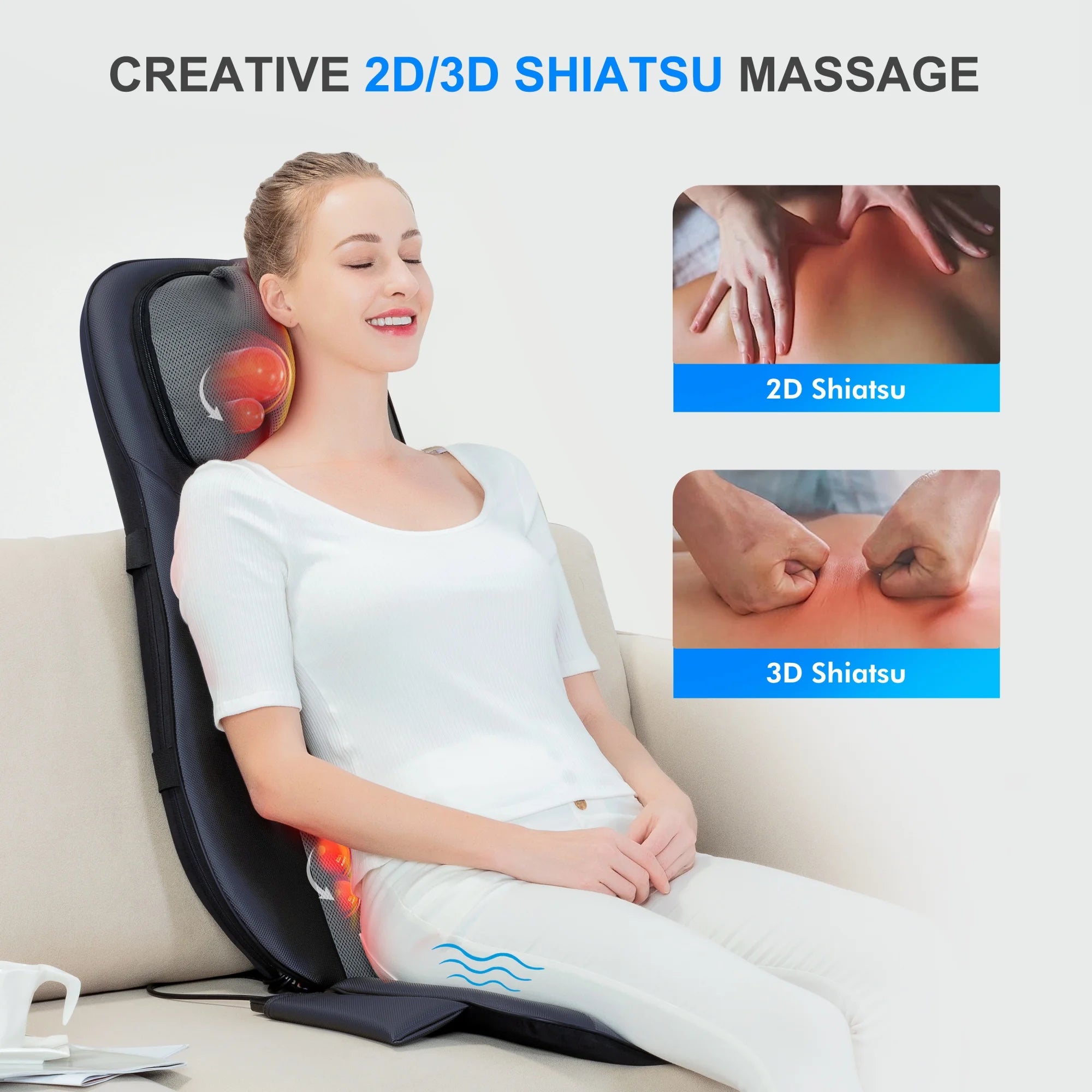 Neck and Back Massager with Heat, Rolling Massage Seat Cushion, Full Body Massage Chair Pad APP Control