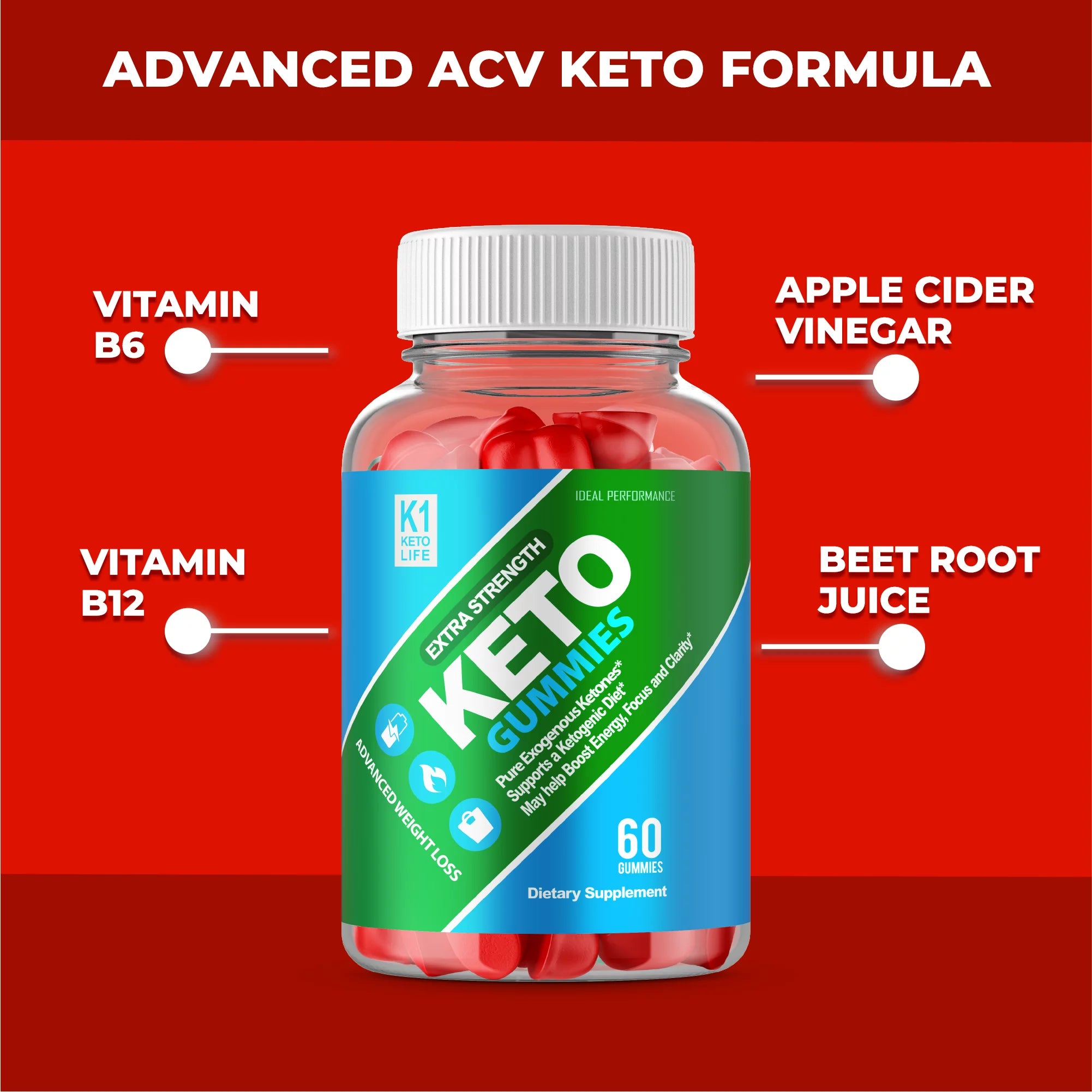 K1 Keto Life Gummies Advanced Weight Loss Extra Strengh (60 Gummies)