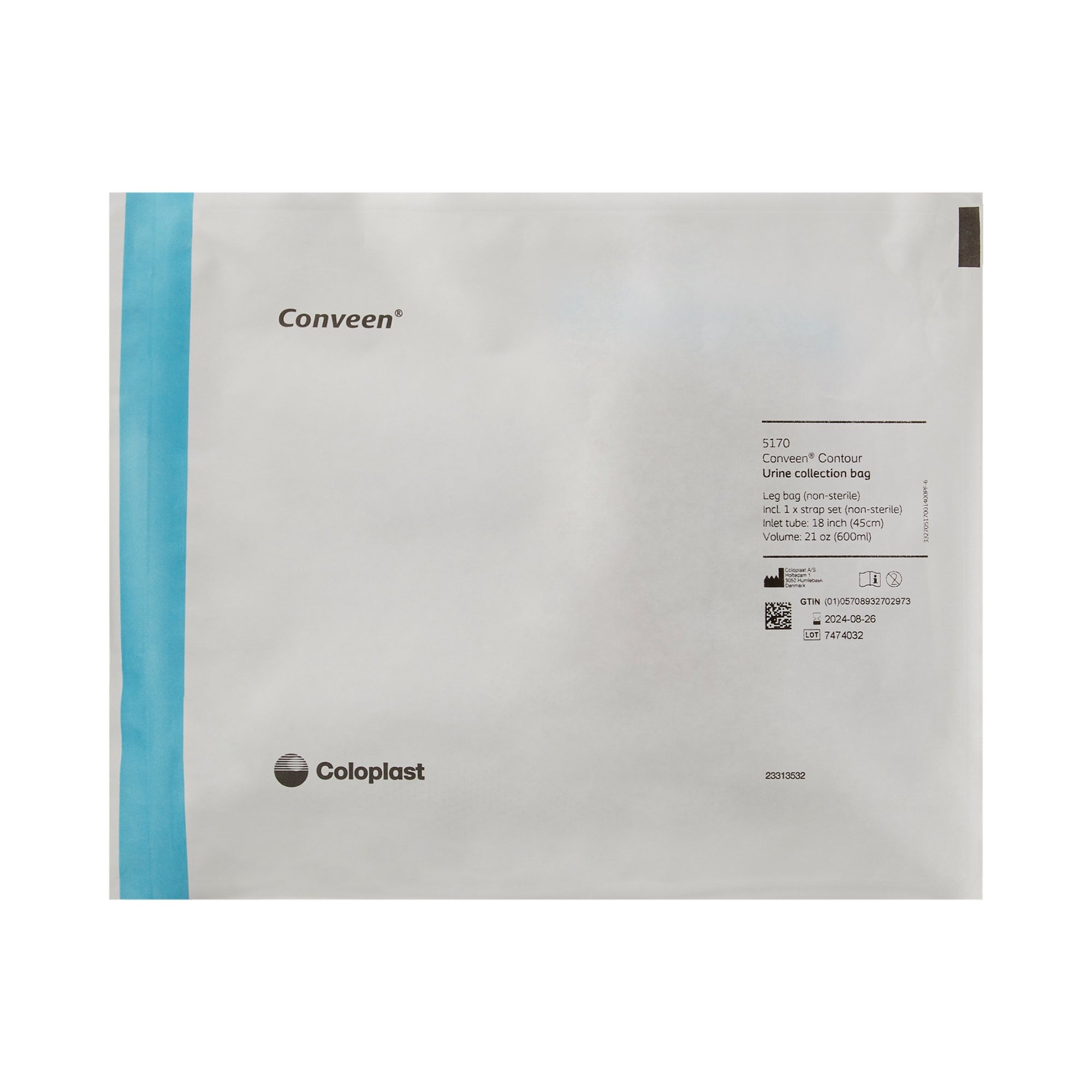 Urinary Leg Bag Conveen Security+ Anti-Reflux Valve NonSterile 600 mL Polyethylene / Flocked
