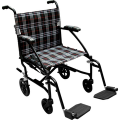 Drive Medical Fly-lite Transport chair Wheelchair with Swing Away Footrest ,8 Casters In Front And 6" Rear Wheels ,carry pocket on backrest 300 lbs Weight Capacity ,19" (W) x 15.5" (D) ,DFL19BLK