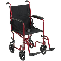 Drive Medical Transport Lightweight Red Wheelchair with Padded armrests and swing-away footrests ,Composite 8" Wheels ,300 lbs Weight Capacity ,19" (W) x 16" (D) ,10950J