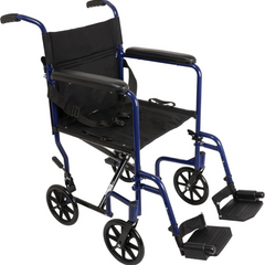Probasics Aluminum Transport Wheelchair with Padded full-length permanent armrests and Swing-away Footrests ,Composite 8" Wheels ,300 lbs Weight Capacity ,TCA1916BL