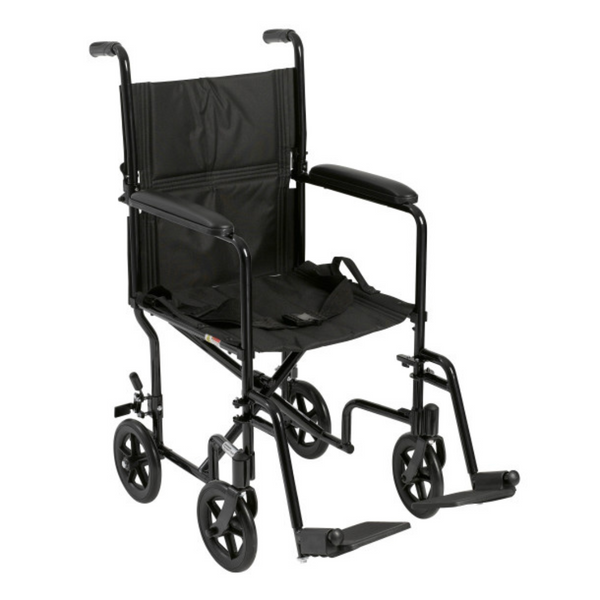 Drive Medical Transport Lightweight Wheelchair with Padded armrests and swing-away footrests