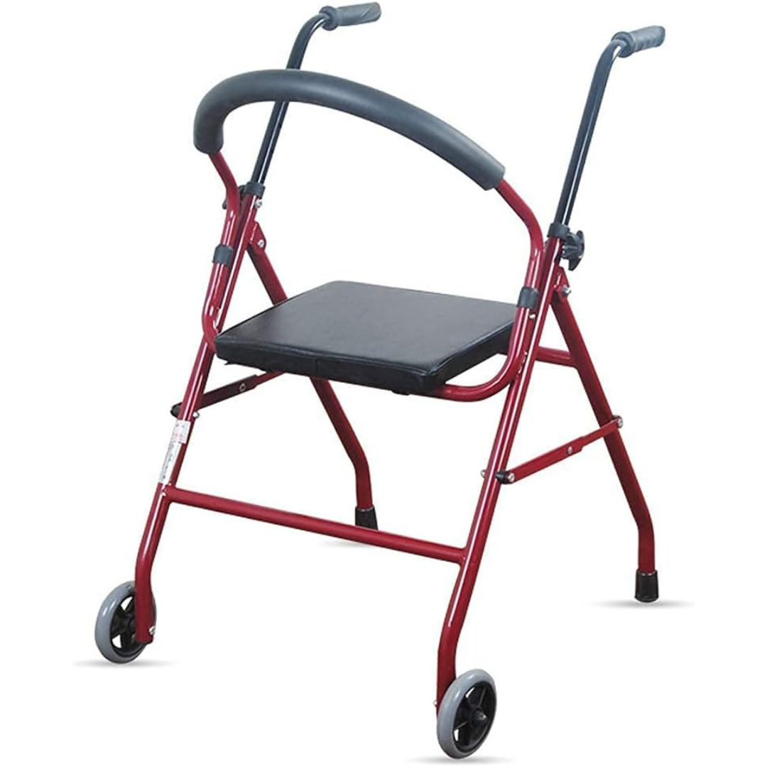 Drive Medical , Foldable Rollator For Seniors and Elders, Wheel size With Height Adjustable 15 inch, Weight Capacity 300lbs,Red Color, Foldable , 1239RD
